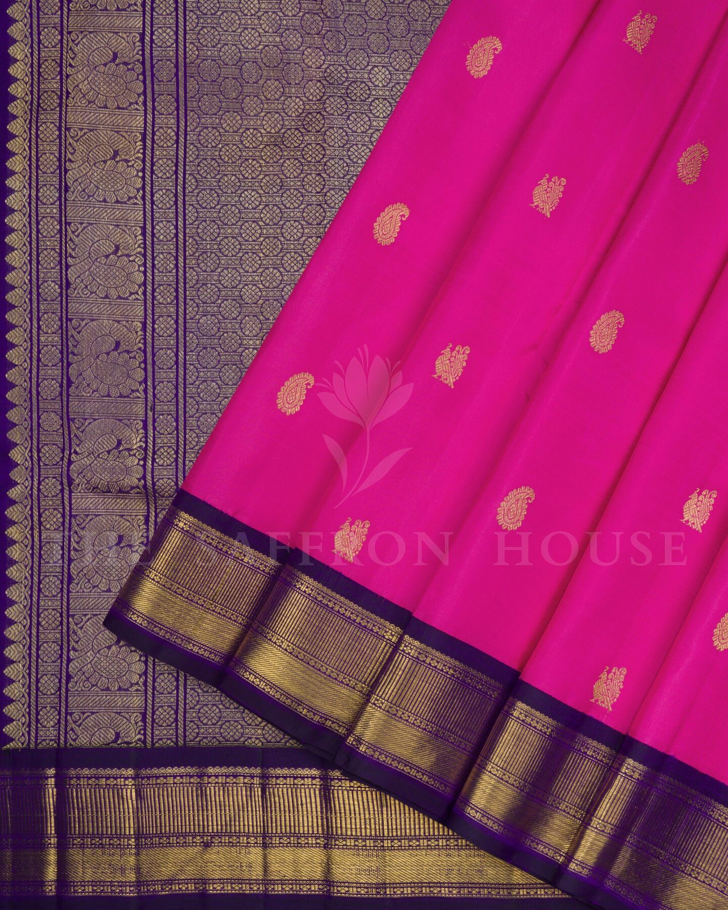 Magenta Pink And Midnight Blue Brocade Kanjivaram Silk Saree – The Saffron House