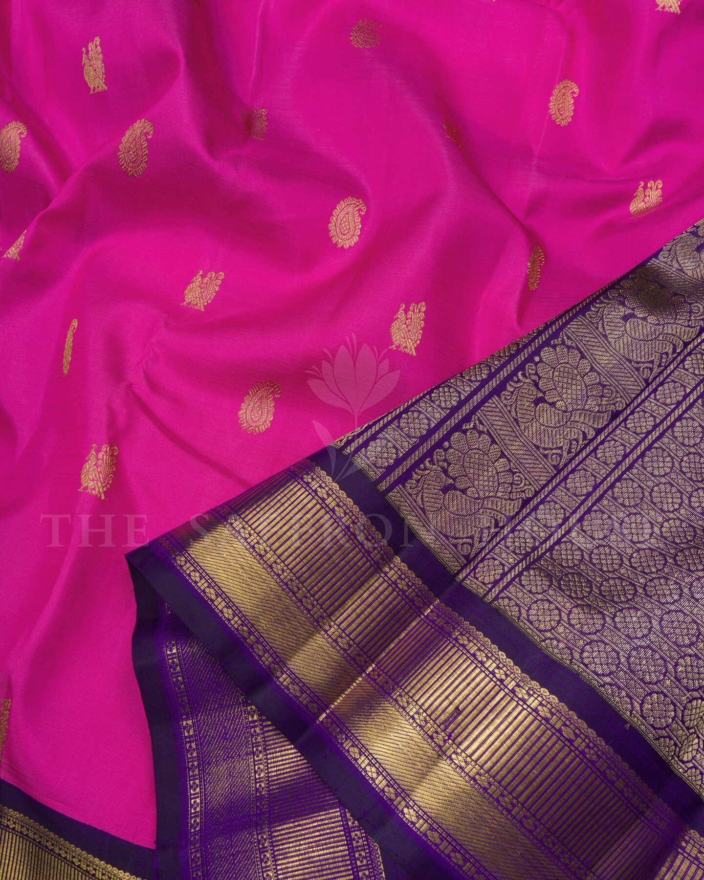 Magenta Pink And Midnight Blue Brocade Kanjivaram Silk Saree – The Saffron House