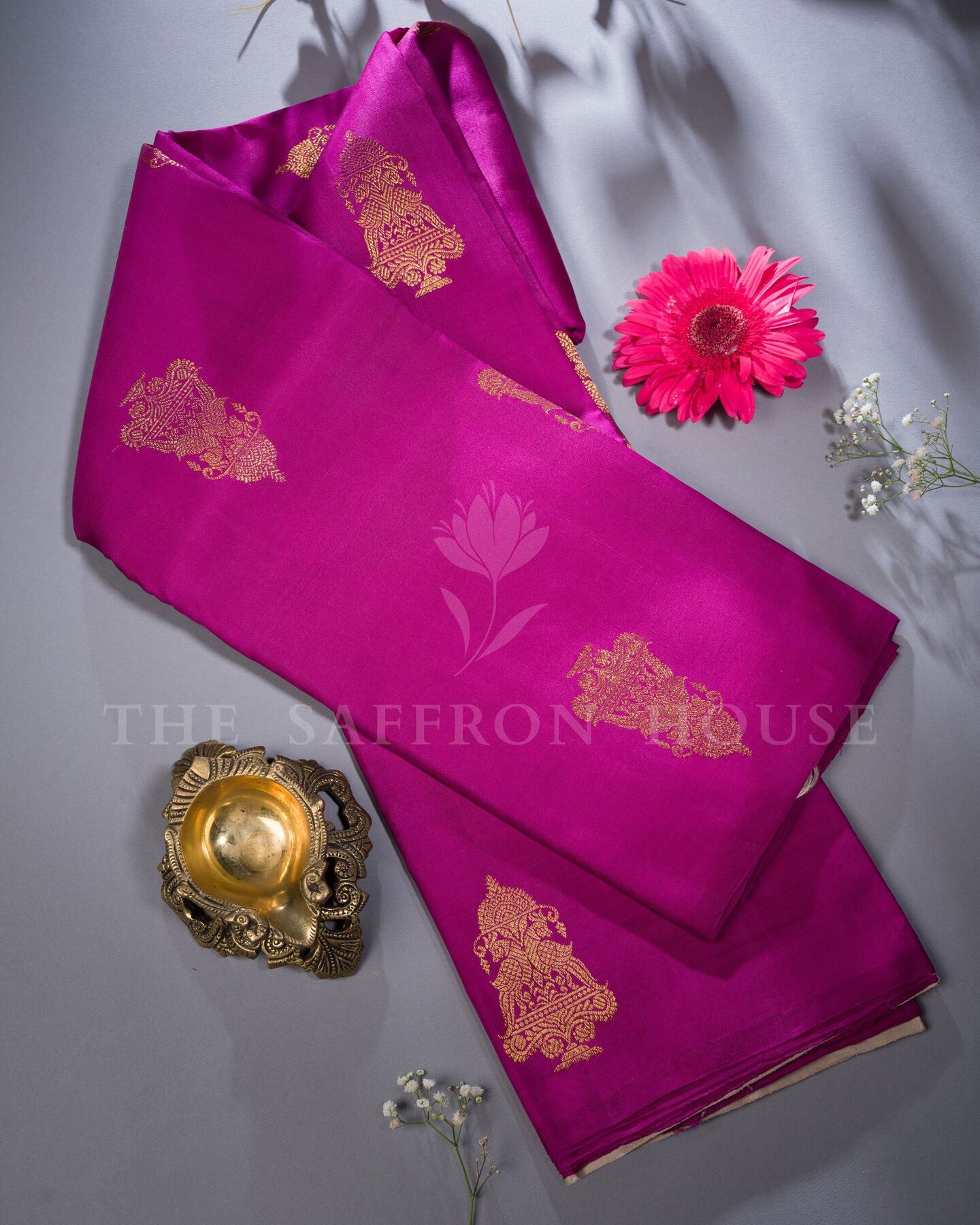 Magenta And Steel Grey Kanjivaram Silk Saree
