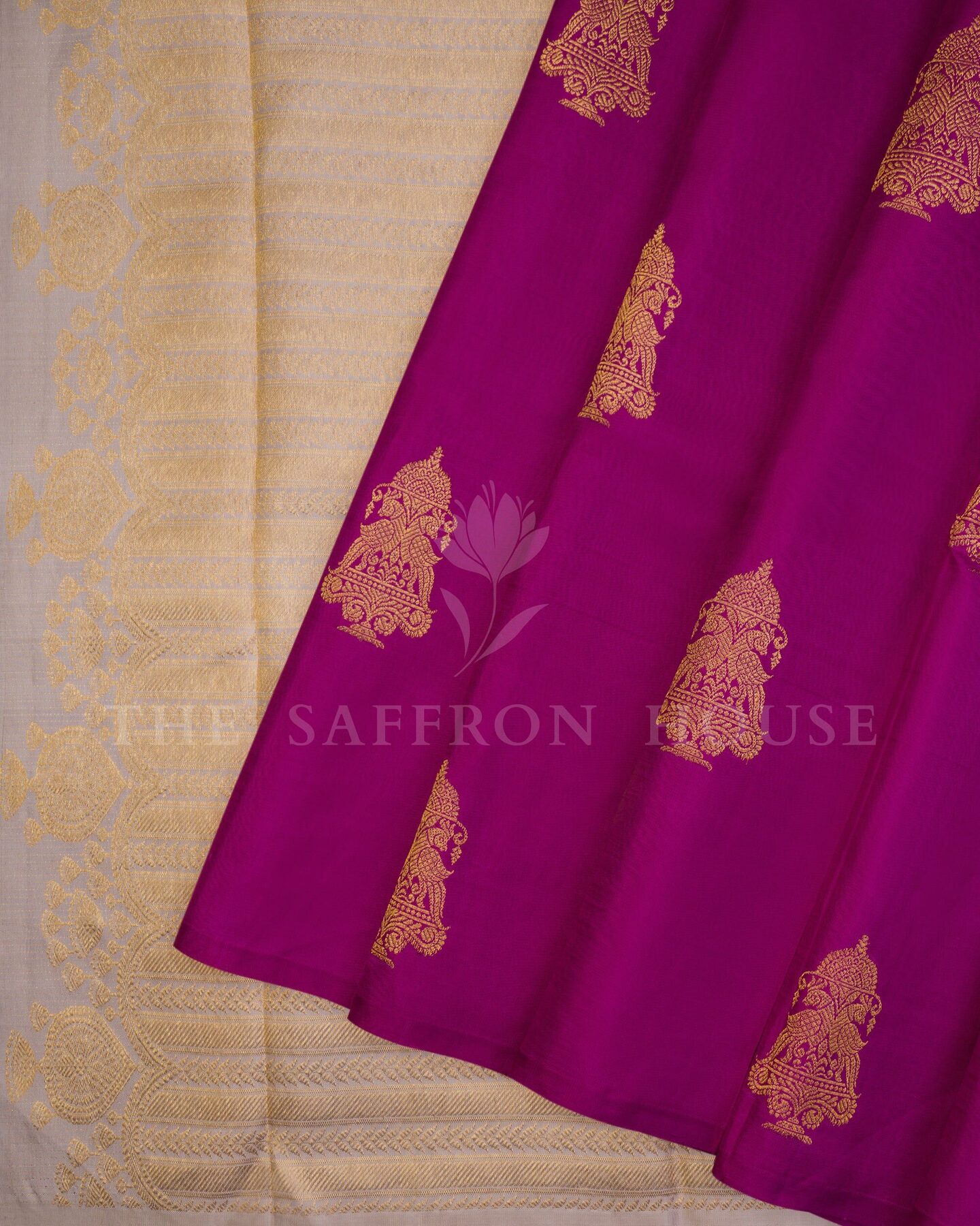 Magenta And Steel Grey Kanjivaram Silk Saree – The Saffron House