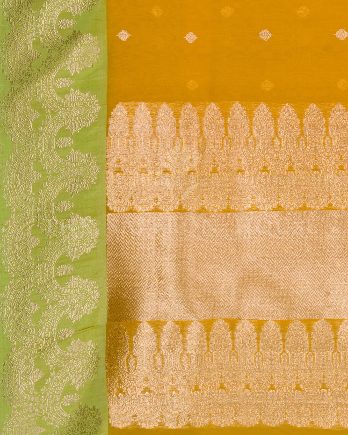 Yellow And Lime Green Kora Banarasi Silk Saree – The Saffron House