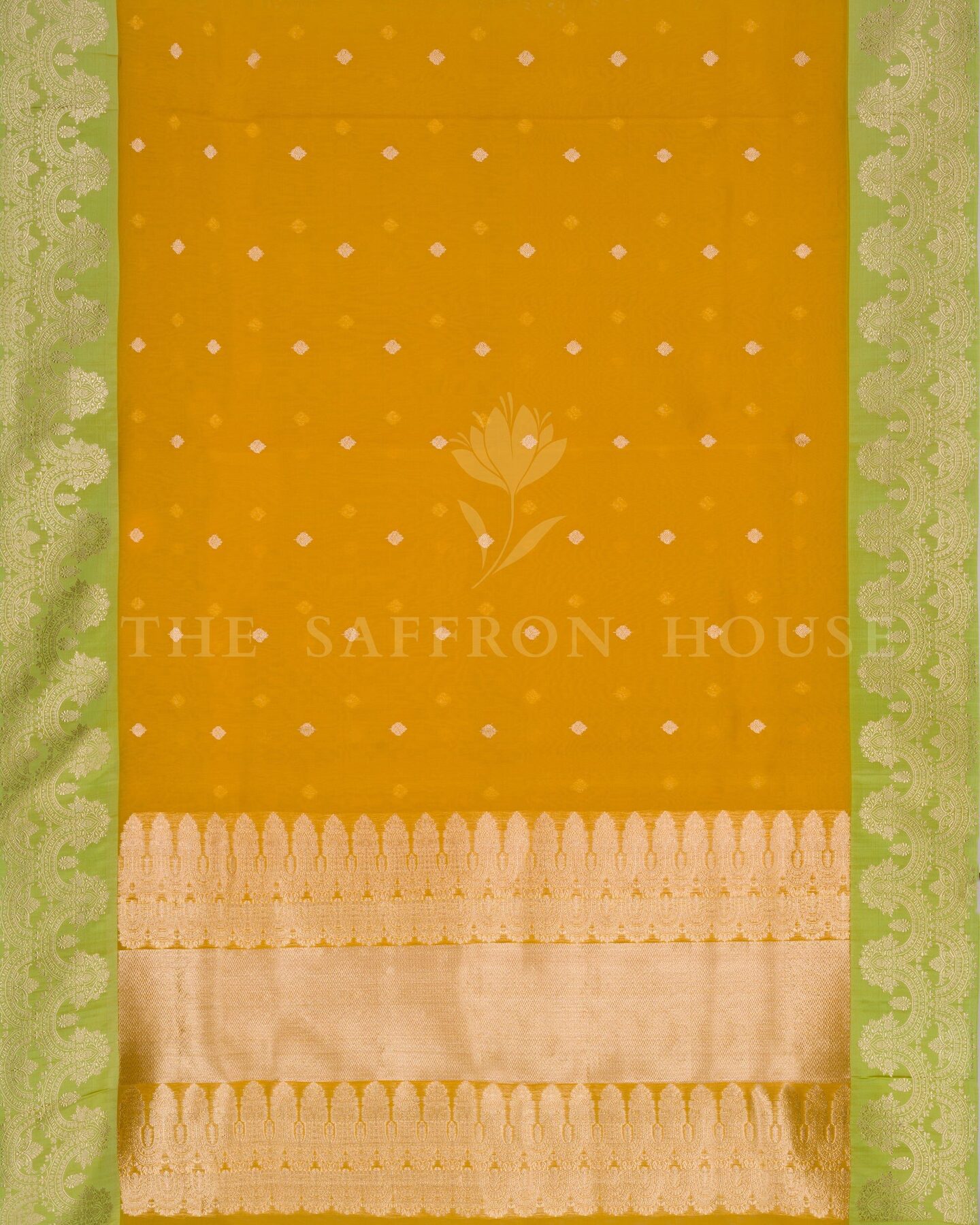 Yellow And Lime Green Kora Banarasi Silk Saree – The Saffron House