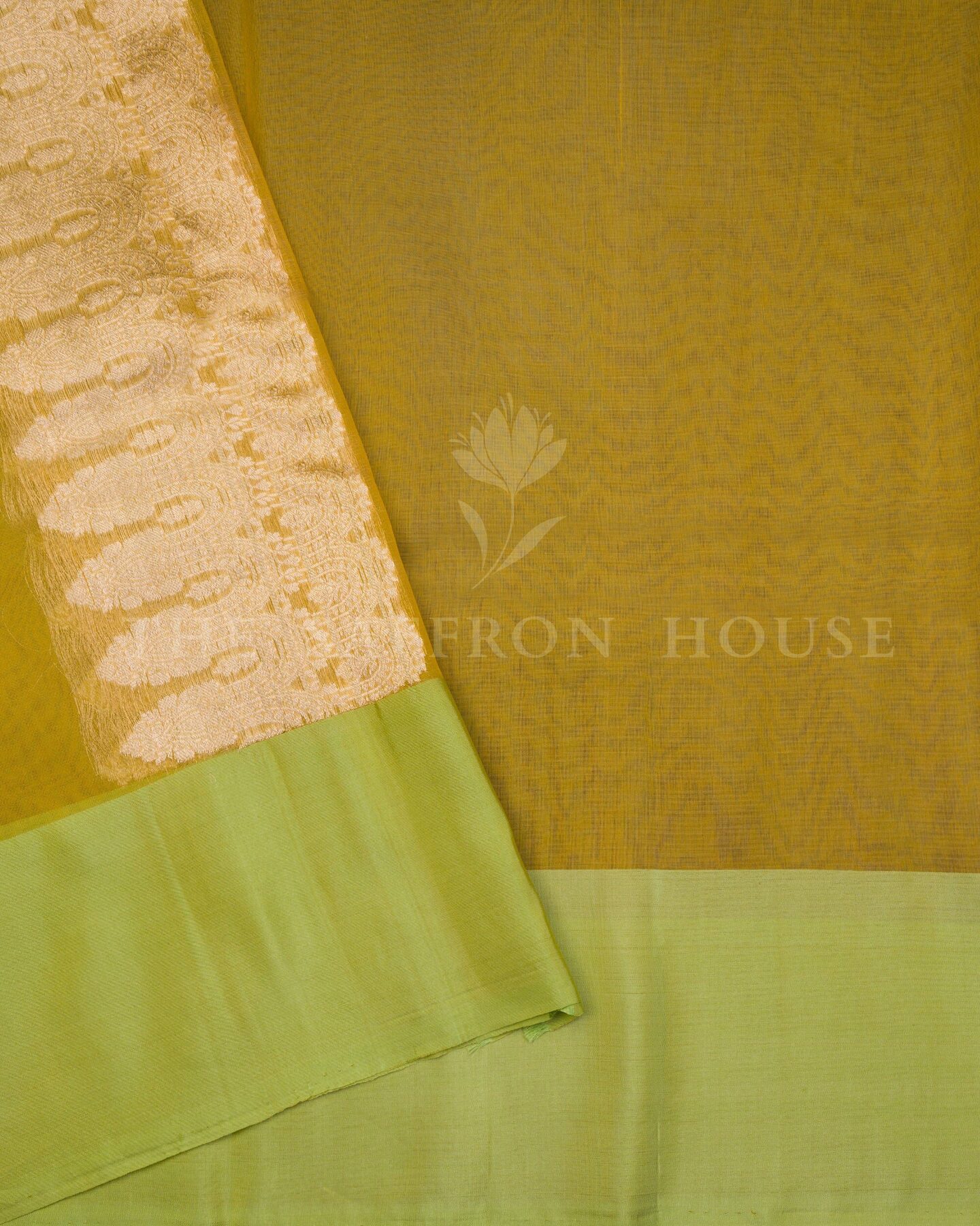 Yellow And Lime Green Kora Banarasi Silk Saree – The Saffron House