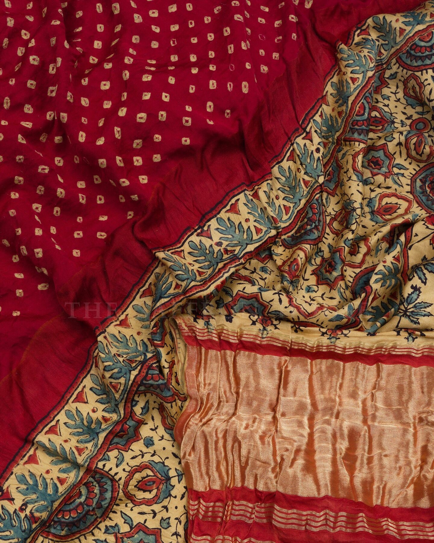 Burgundy Maroon And Sand Beige Bandhini Modal Silk Saree – The Saffron House