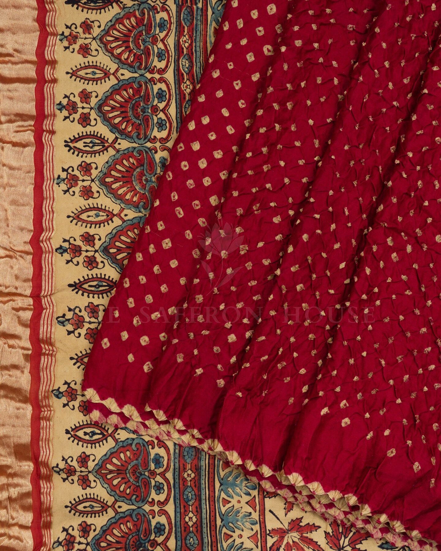 Burgundy Maroon And Sand Beige Bandhini Modal Silk Saree – The Saffron House