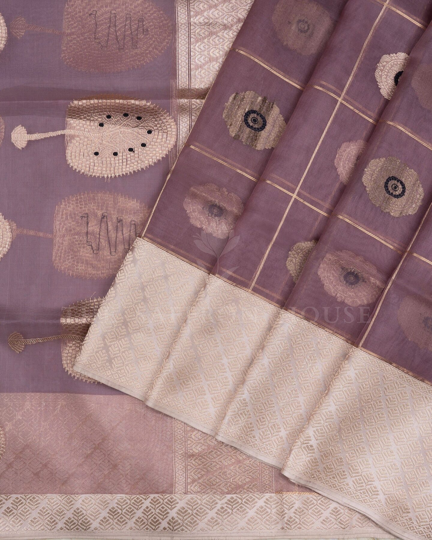 Mauve Organza Banarasi Saree – The Saffron House