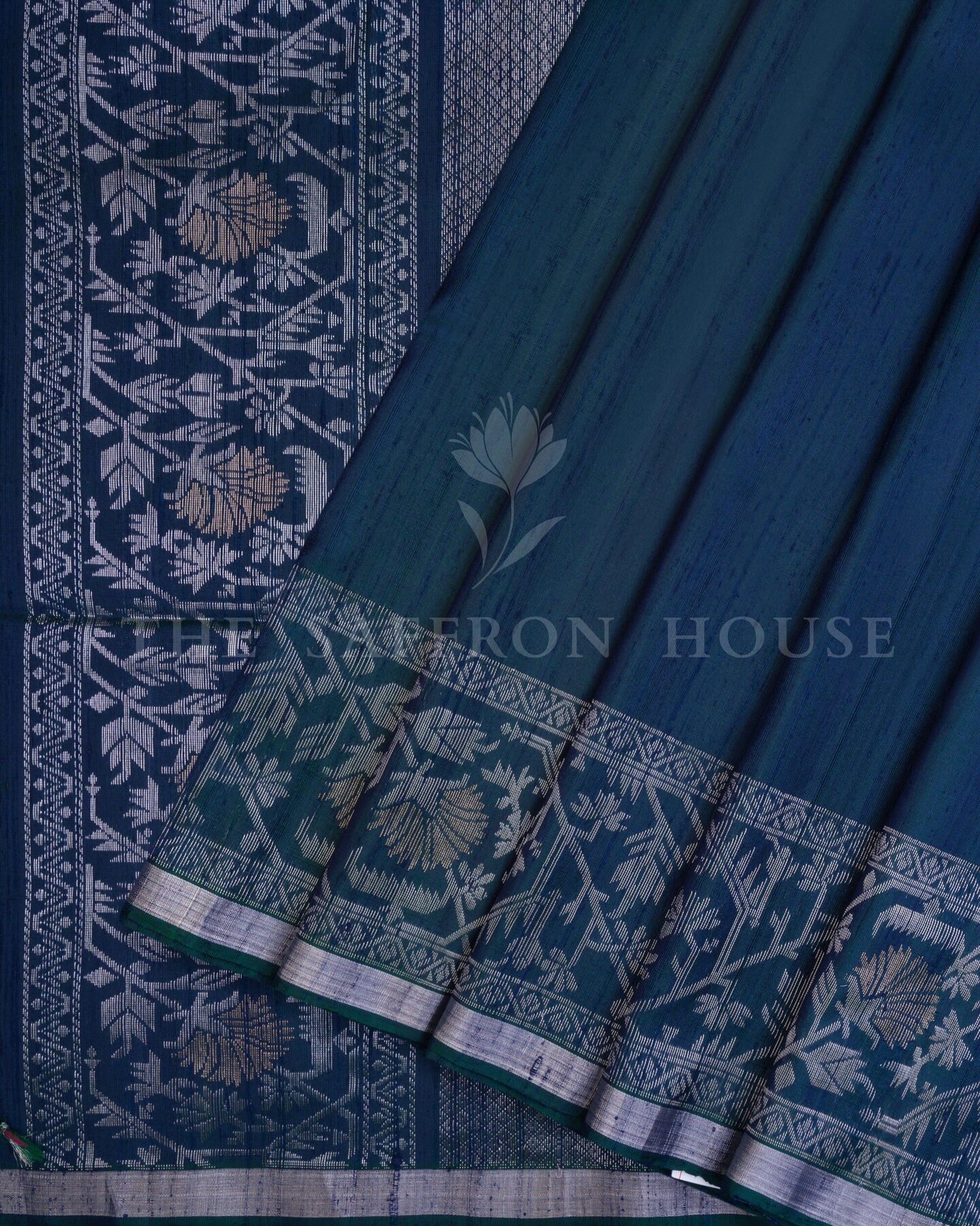 Midnight Blue Tussar Silk Saree – The Saffron House