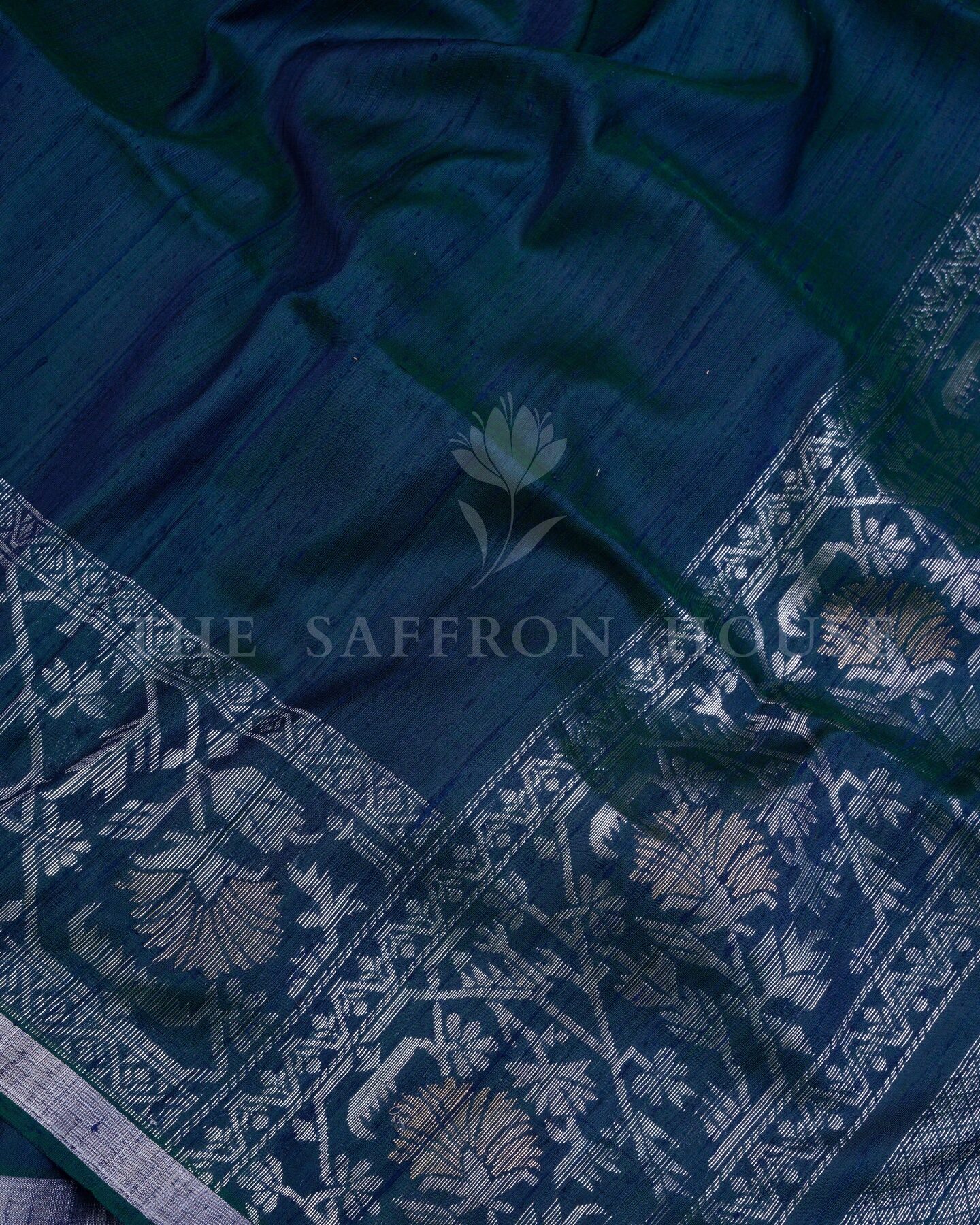 Midnight Blue Tussar Silk Saree – The Saffron House