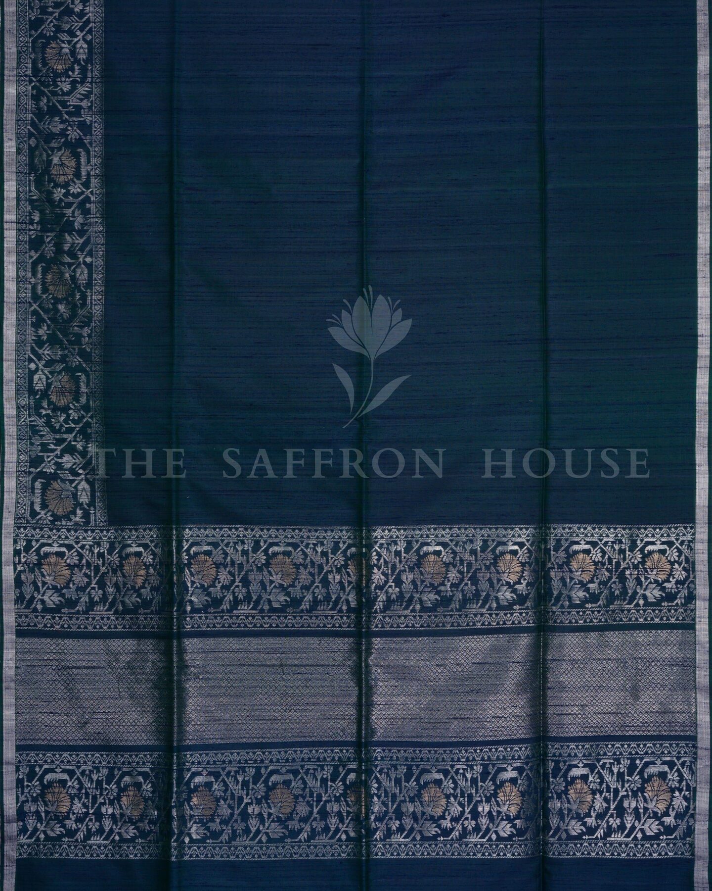 Midnight Blue Tussar Silk Saree – The Saffron House