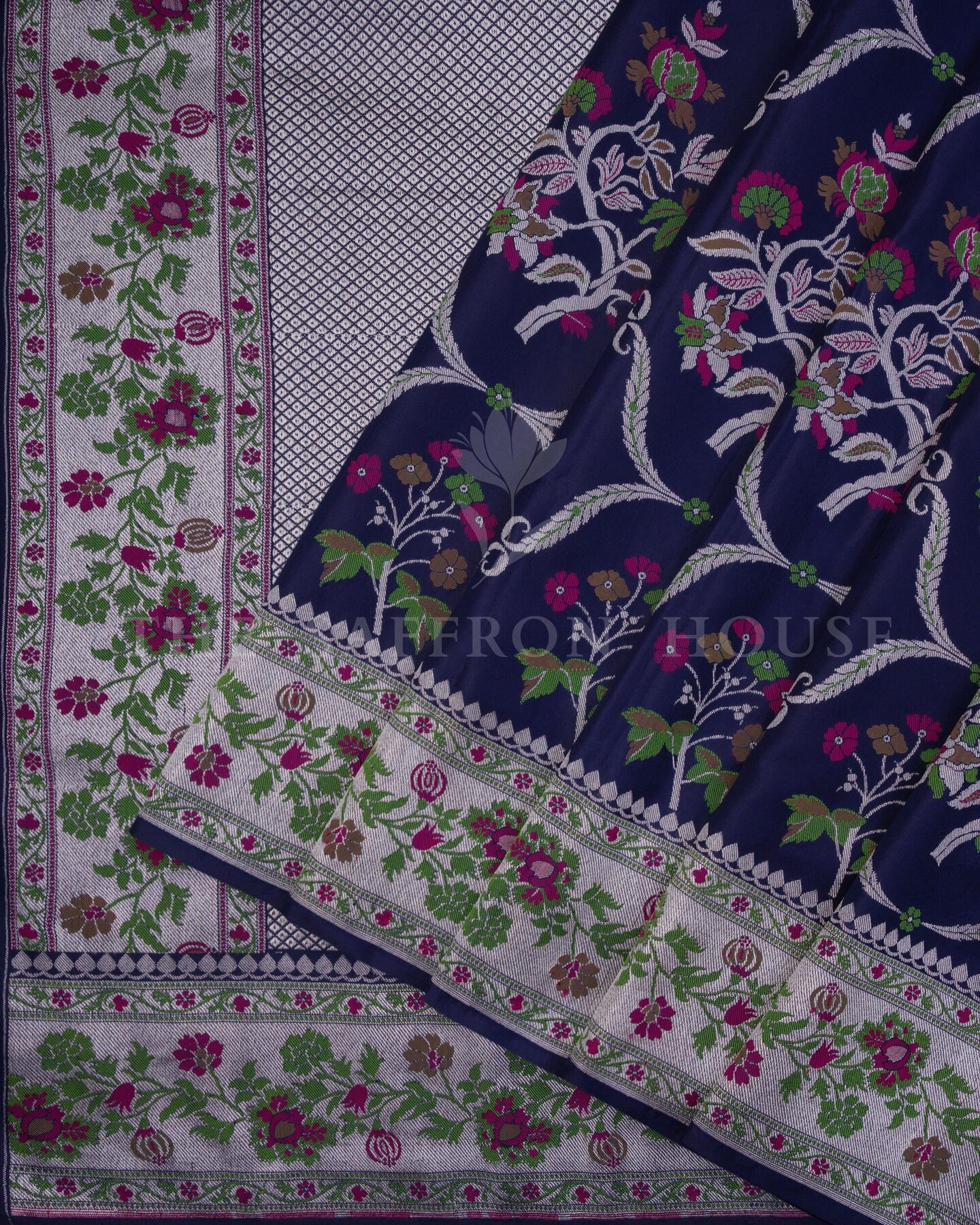 Blue Katan Banarasi Silk Saree – The Saffron House