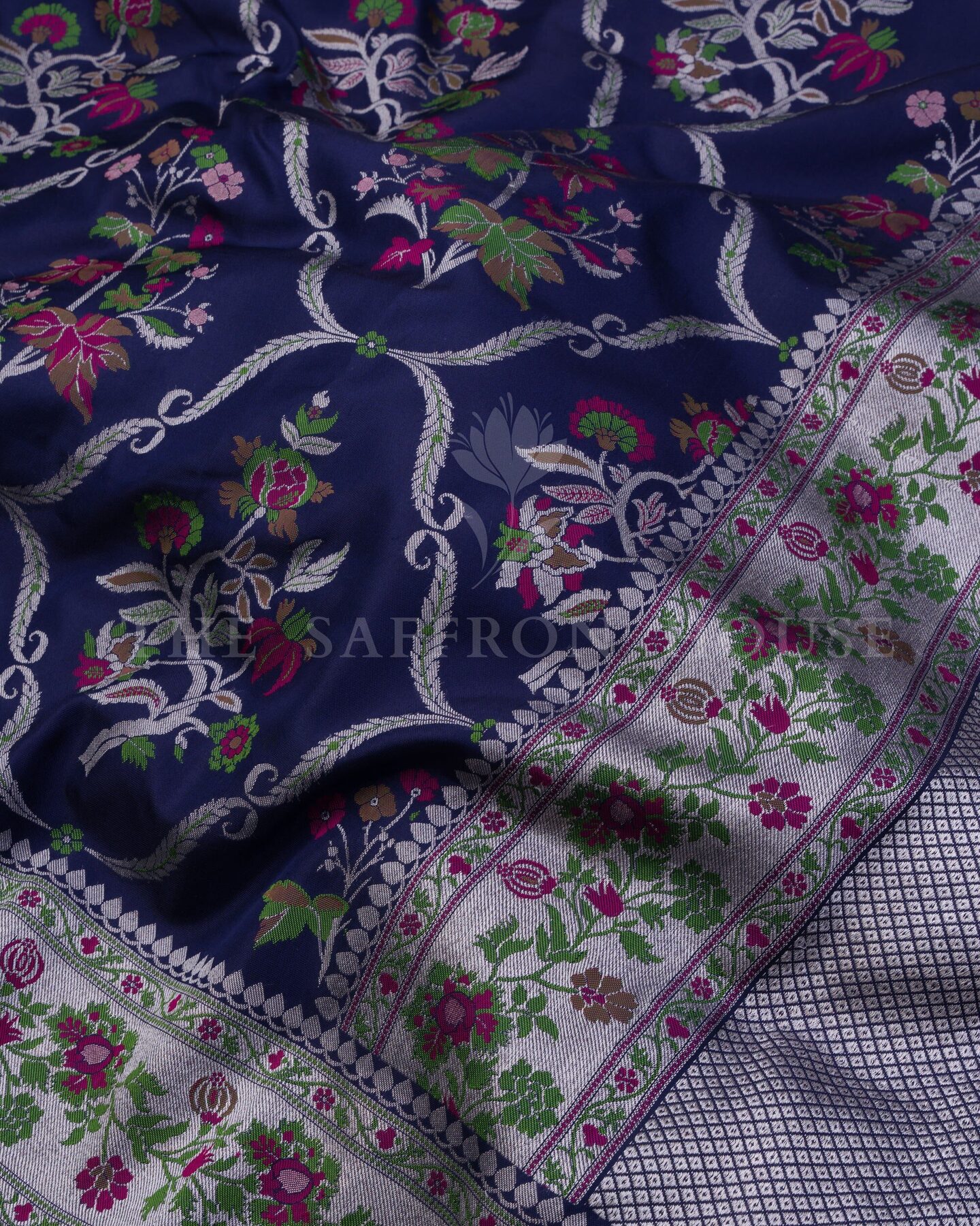 Blue Katan Banarasi Silk Saree – The Saffron House