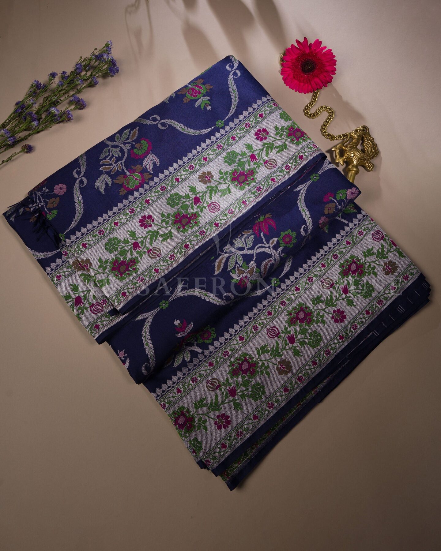 Blue Katan Banarasi Silk Saree – The Saffron House