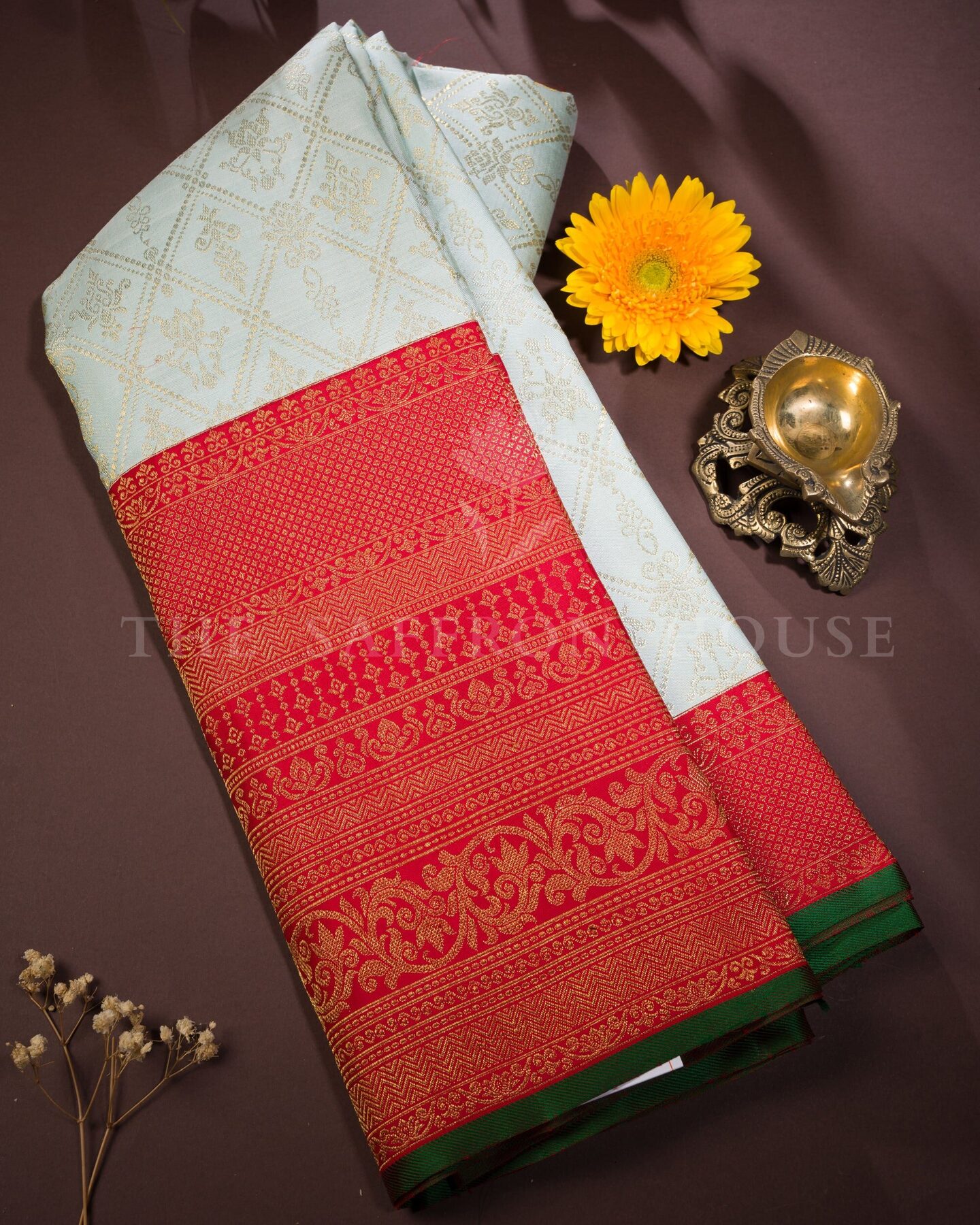 Mint And Burgundy Maroon Brocade Kanjivaram Silk Saree – The Saffron House