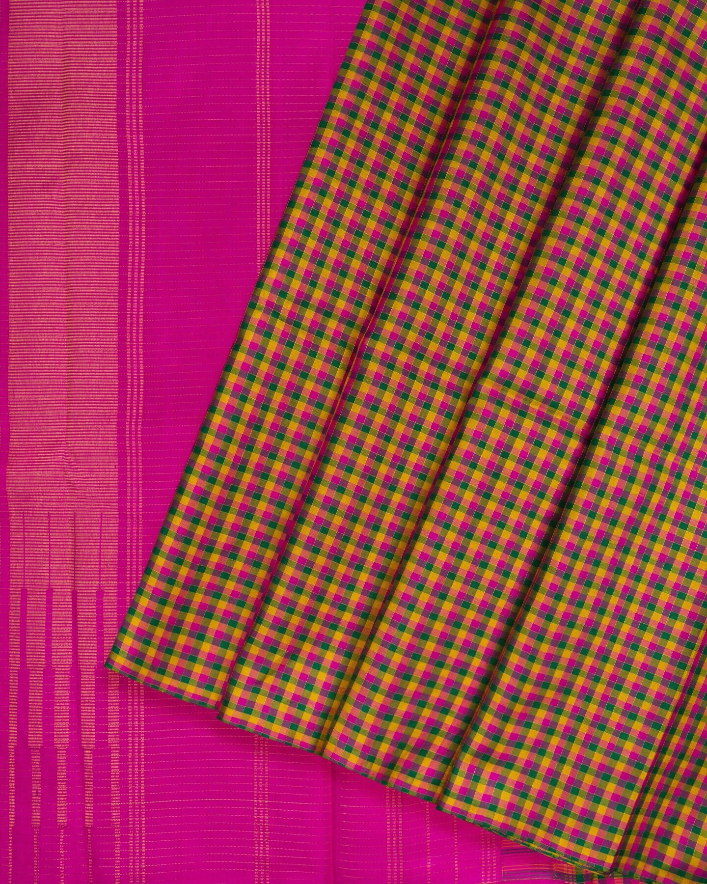 Rani Pink And Multicolour Kattam Kanjivaram Silk Saree – The Saffron House