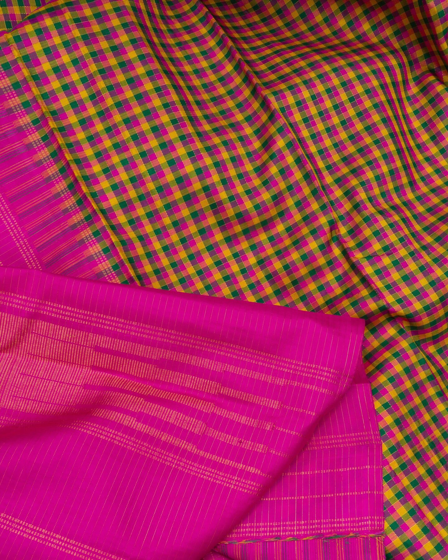 Rani Pink And Multicolour Kattam Kanjivaram Silk Saree – The Saffron House