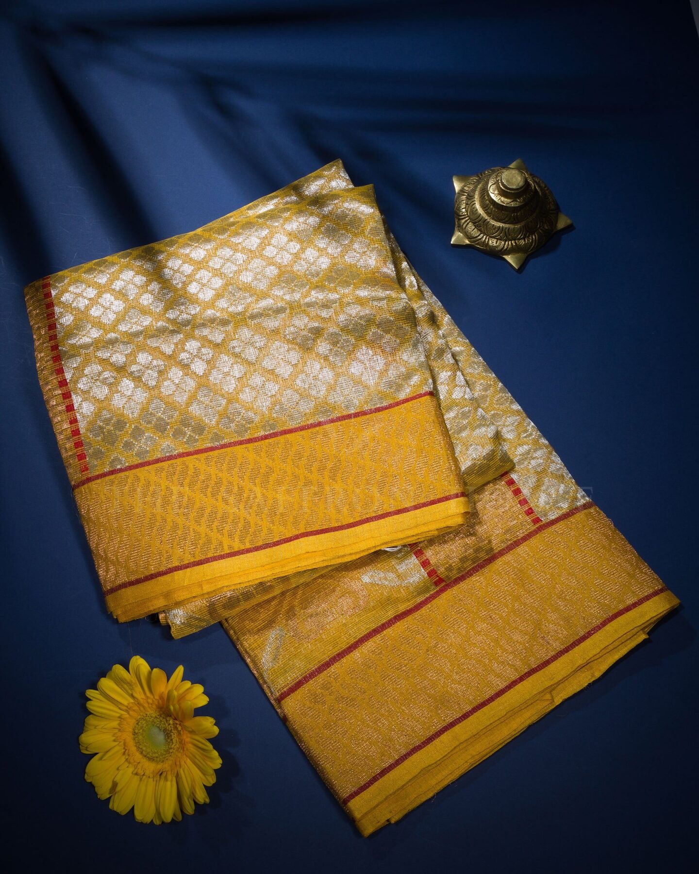 Mustard Gold Pure Zari Kota Silk Saree – The Saffron House