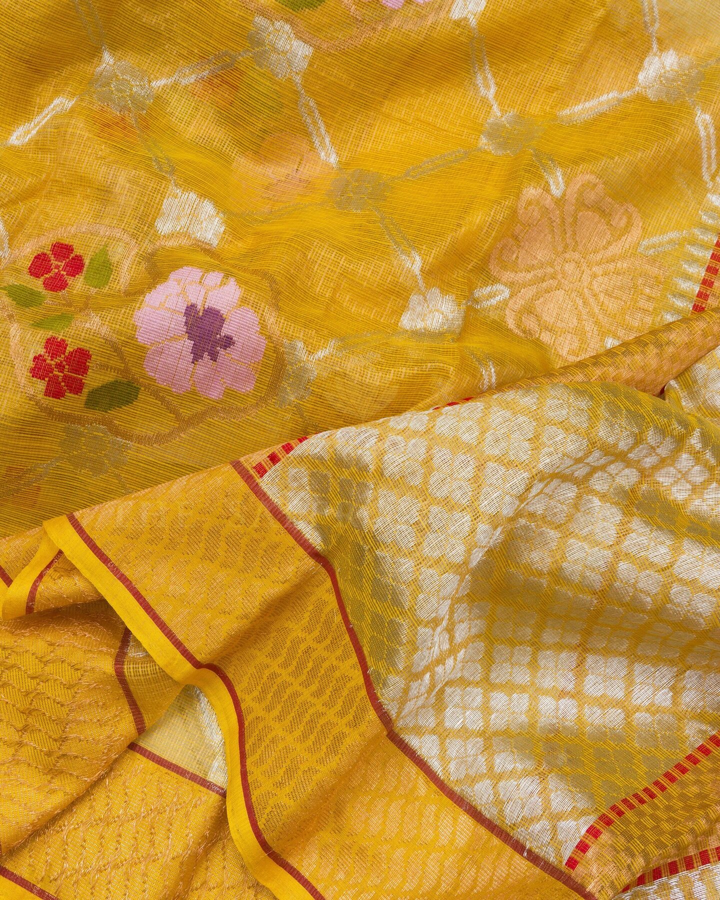 Mustard Gold Pure Zari Kota Silk Saree – The Saffron House