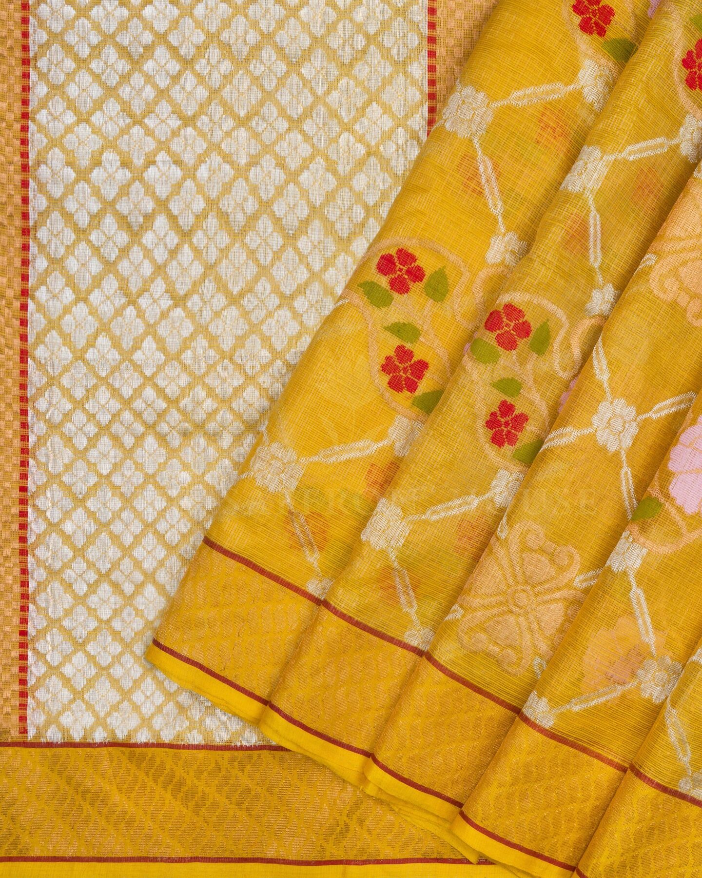 Mustard Gold Pure Zari Kota Silk Saree – The Saffron House
