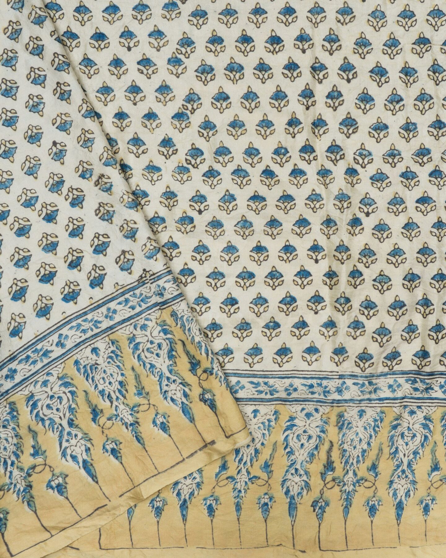 Midnight Blue And Antique Gold Bandhini Modal Silk Saree – The Saffron House