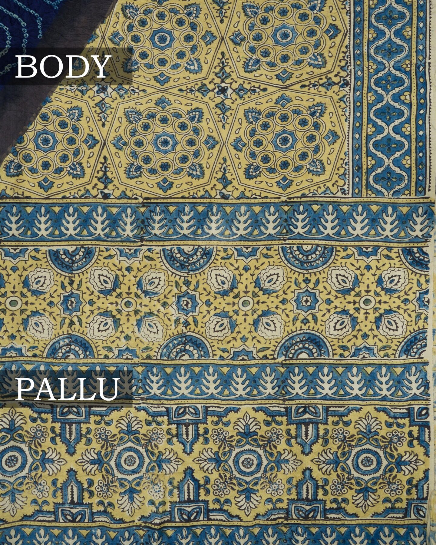 Midnight Blue And Antique Gold Bandhini Modal Silk Saree – The Saffron House