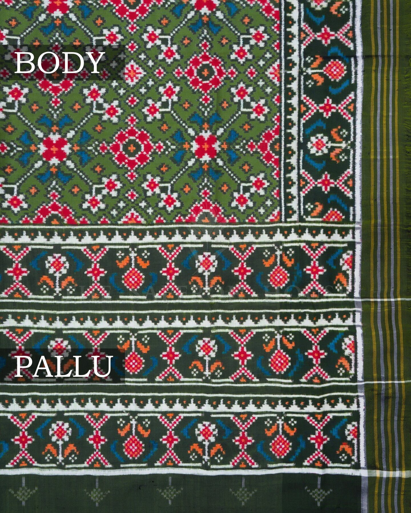 Olive Green Handwoven Patola Saree – The Saffron House
