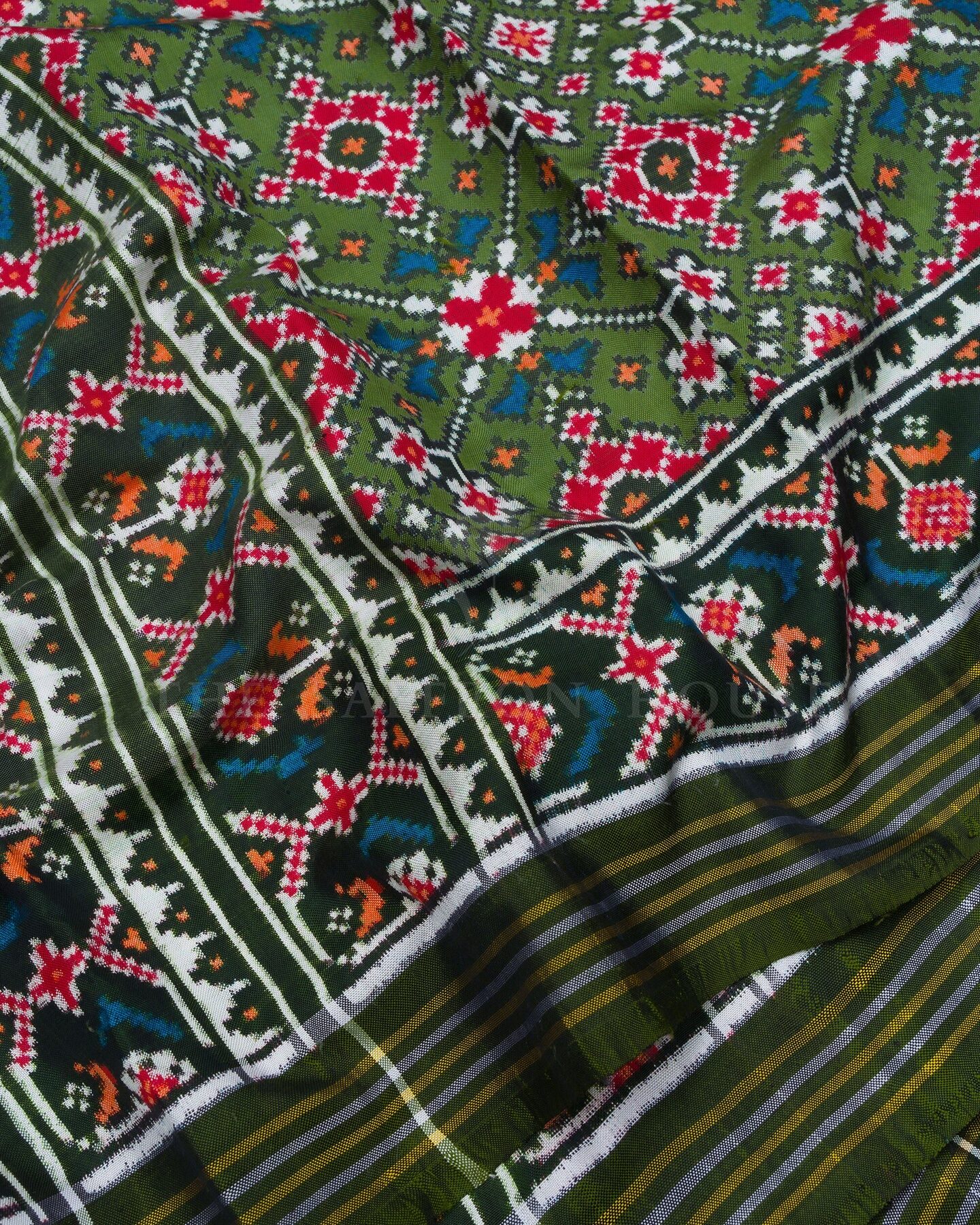 Olive Green Handwoven Patola Saree – The Saffron House