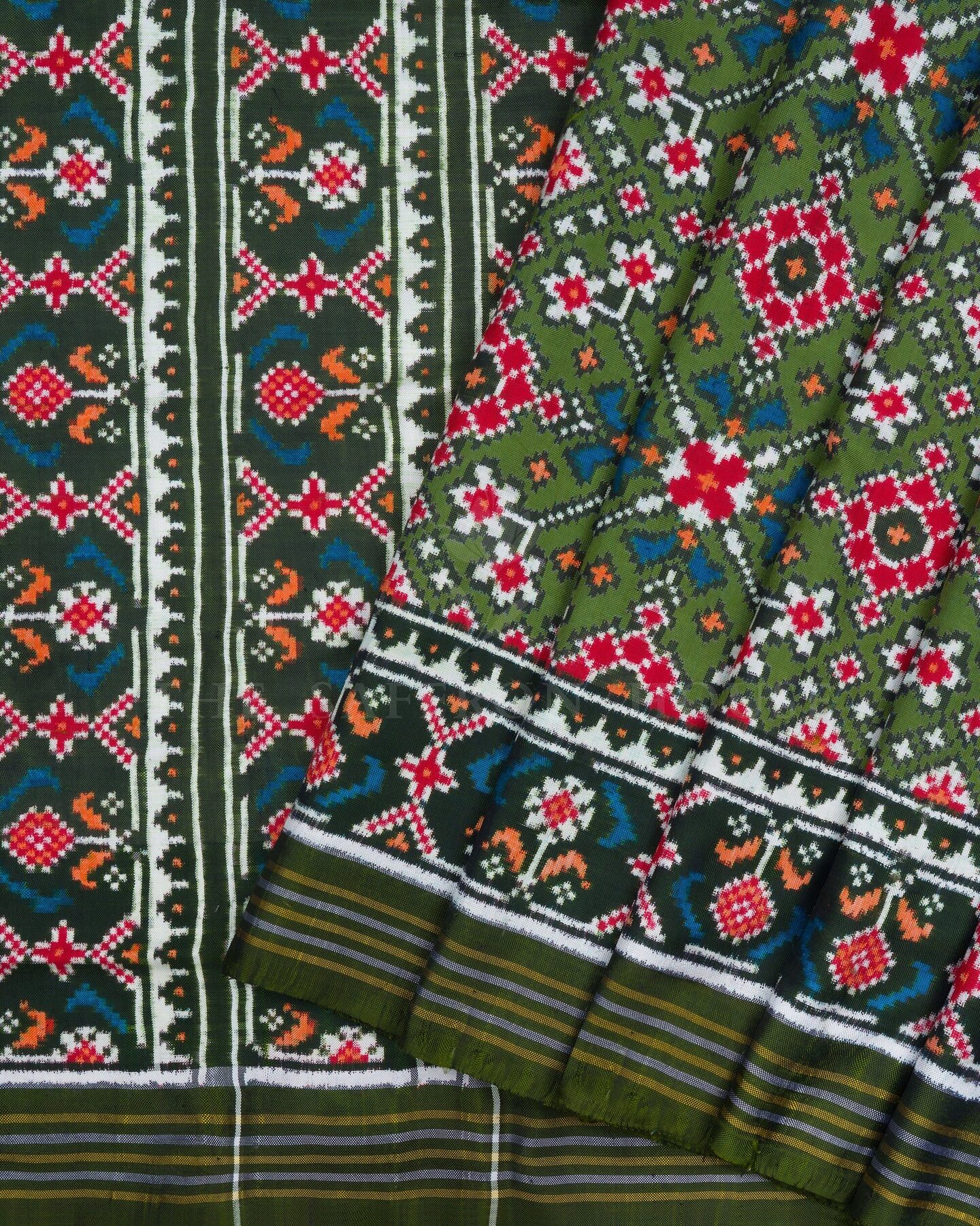 Olive Green Handwoven Patola Saree – The Saffron House