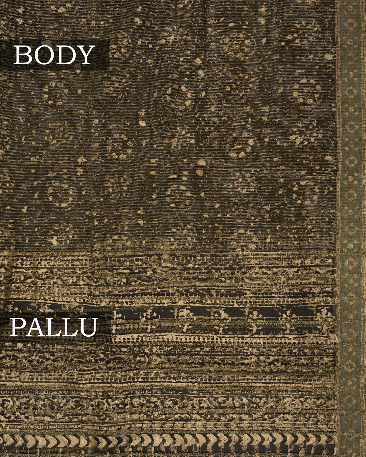 Olive Green Tussar Organza Saree – The Saffron House