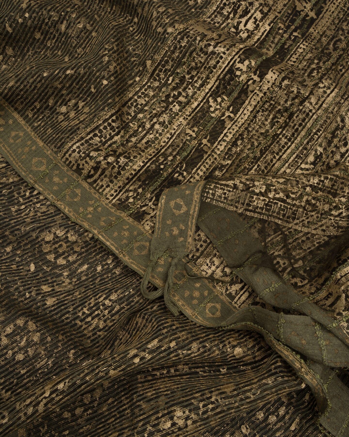 Olive Green Tussar Organza Saree – The Saffron House