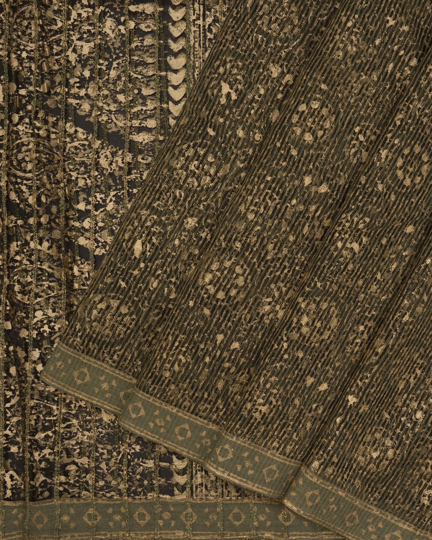 Olive Green Tussar Organza Saree – The Saffron House