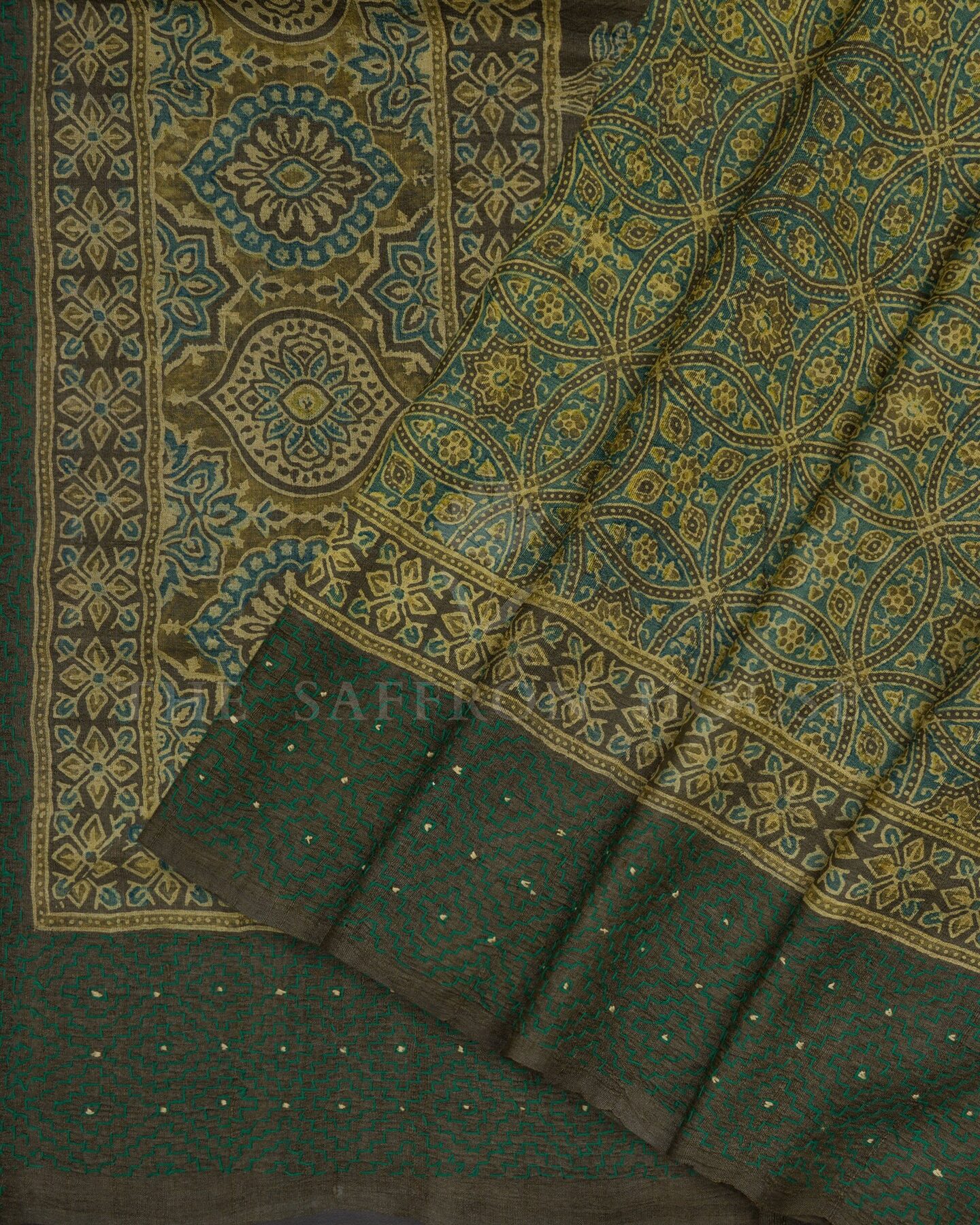 Olive Green Tussar Silk Saree – The Saffron House