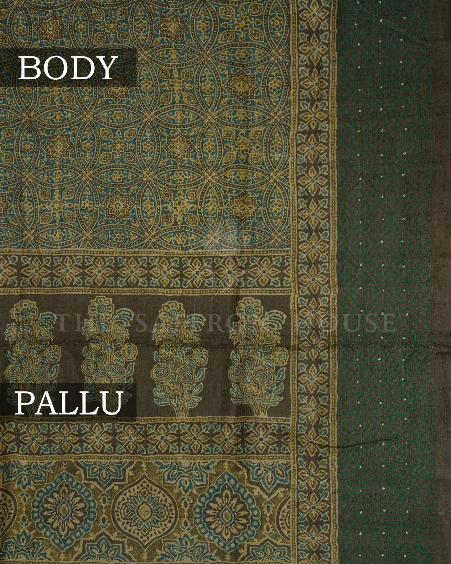 Olive Green Tussar Silk Saree – The Saffron House