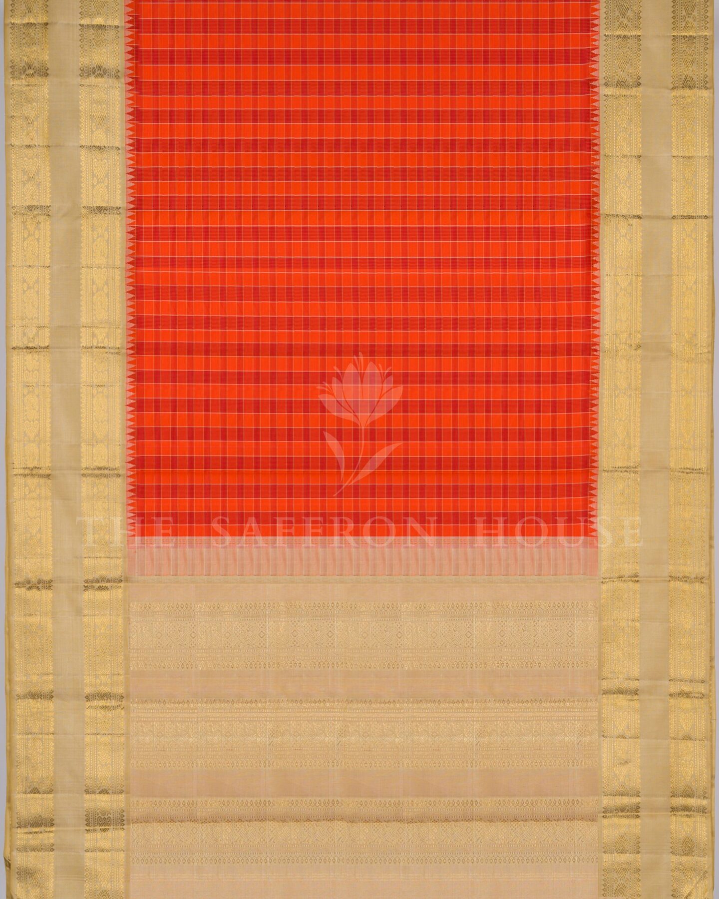 Burnt Orange And Ivory Kattam Kanjivaram Silk Saree – The Saffron House