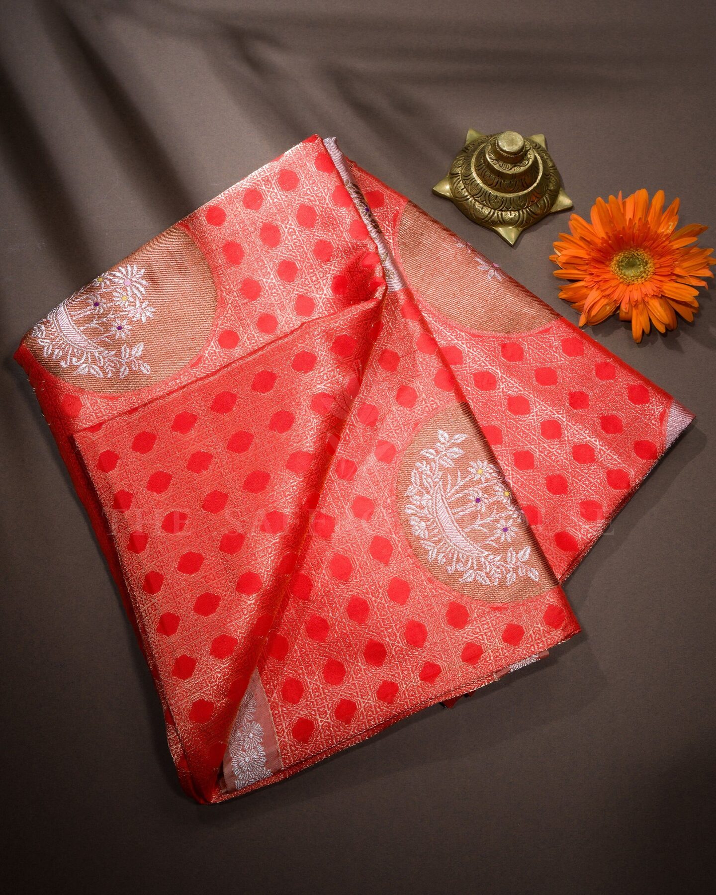 Burnt Orange Banarasi Silk Saree – The Saffron House