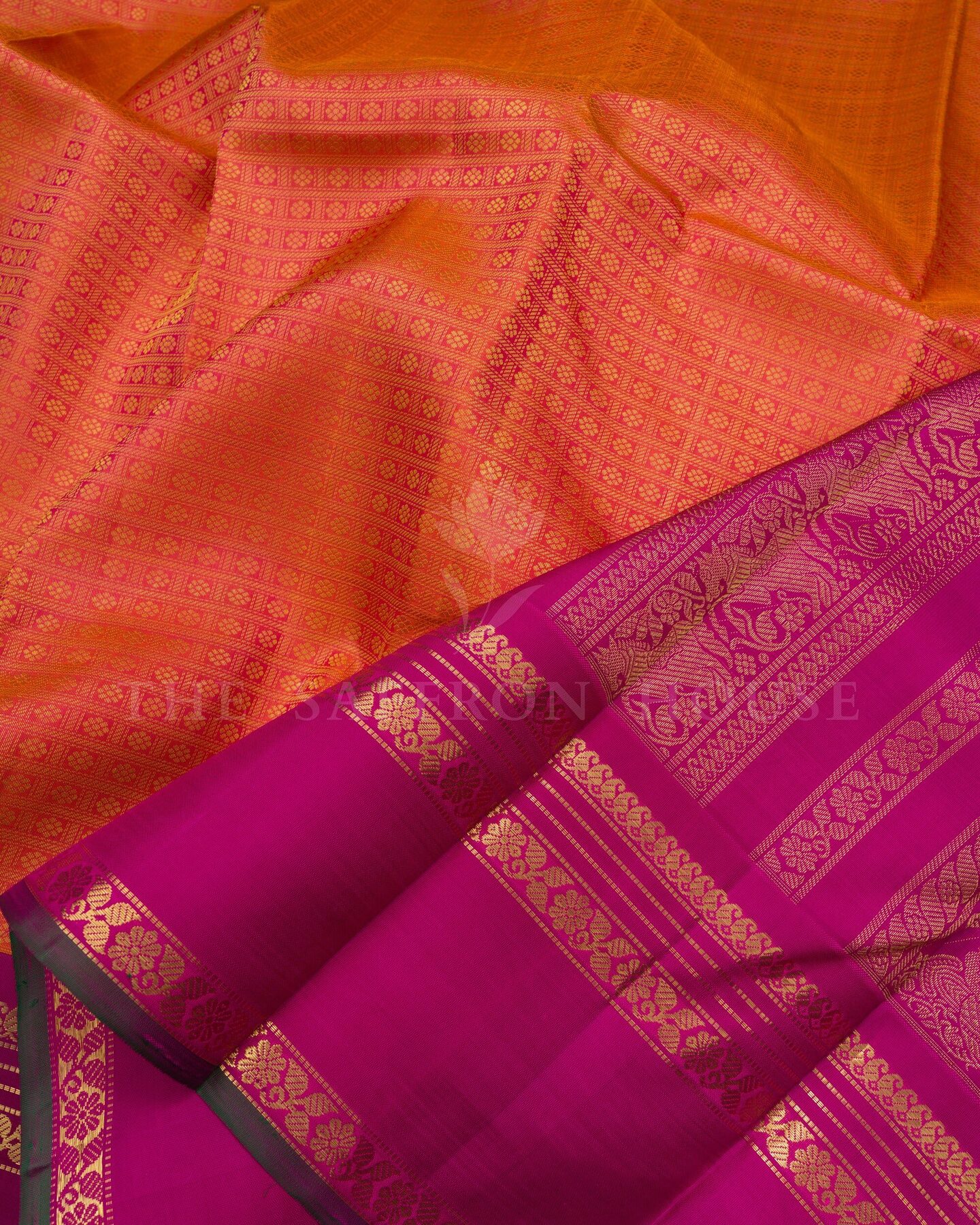 Amber Rose And Magenta Kattam Kanjivaram Silk Saree – The Saffron House