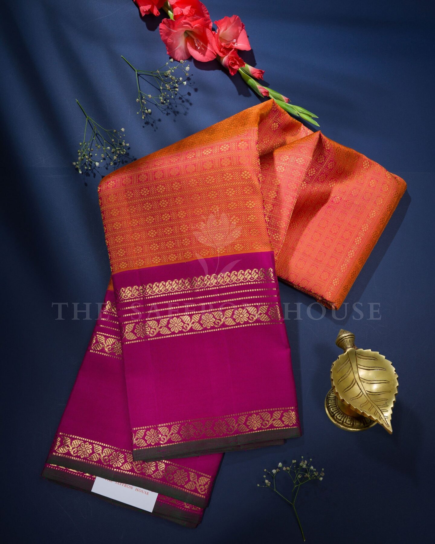 Amber Rose And Magenta Kattam Kanjivaram Silk Saree – The Saffron House