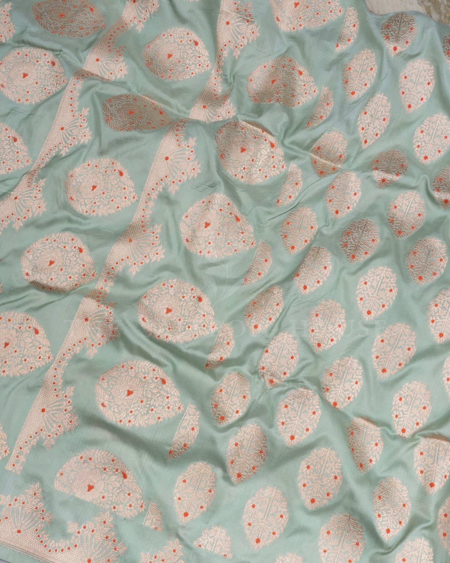 Sea Green Banarasi Silk Saree – The Saffron House