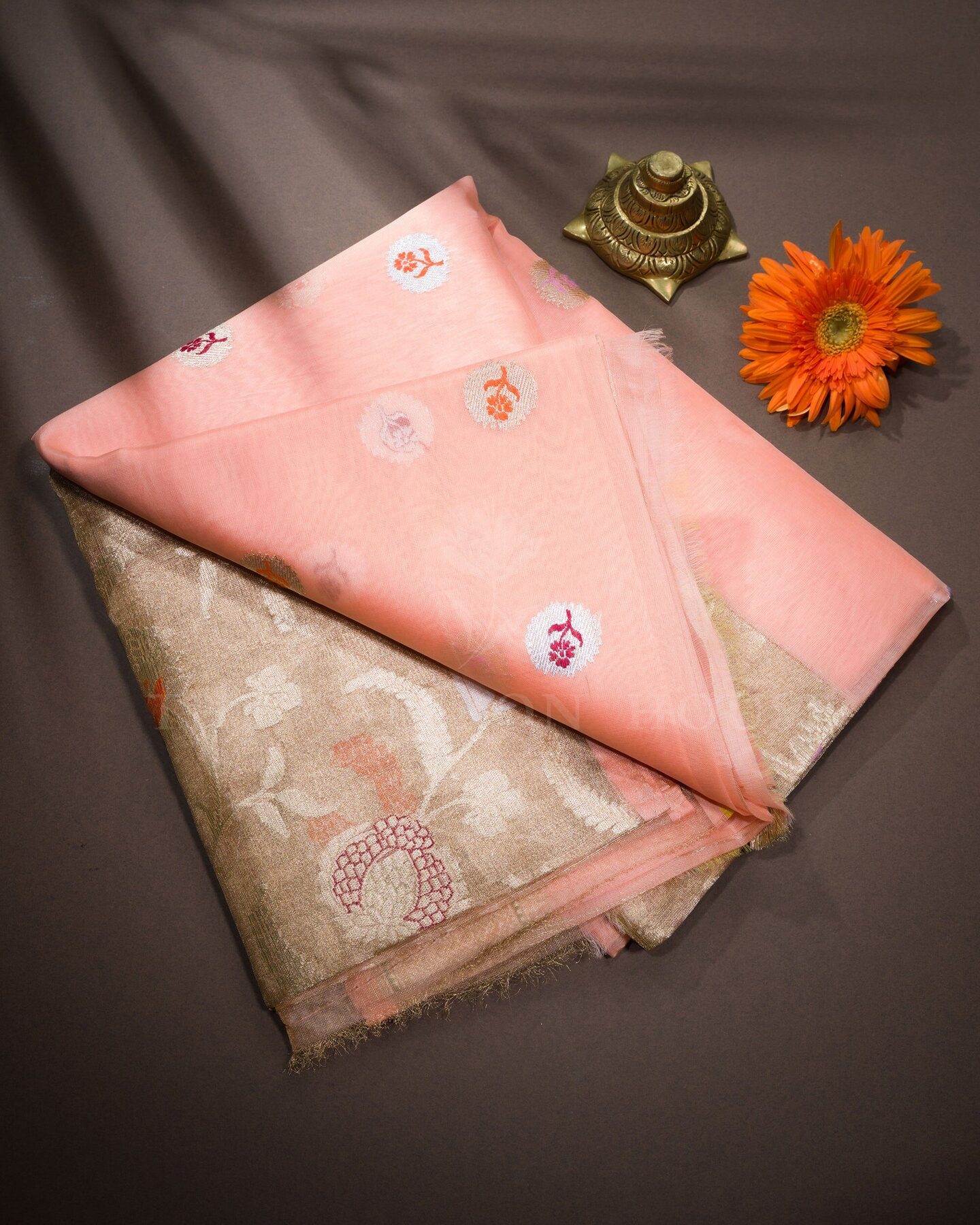 Peach Organza Banarasi Saree – The Saffron House