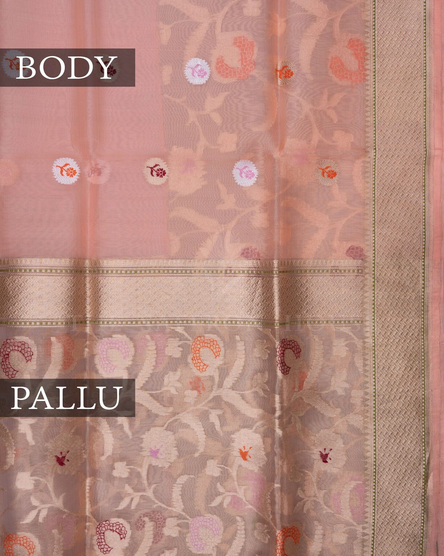 Peach Organza Banarasi Saree – The Saffron House
