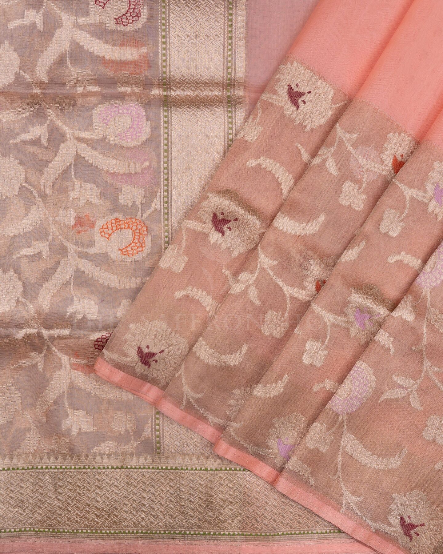 Peach Organza Banarasi Saree – The Saffron House