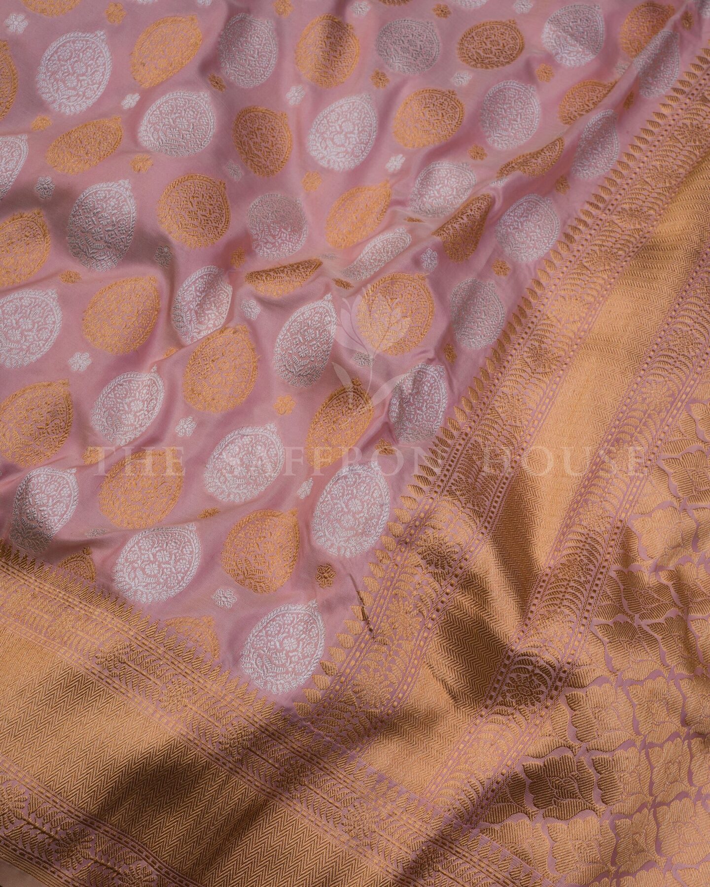 Peach Katan Banarasi Silk Saree – The Saffron House