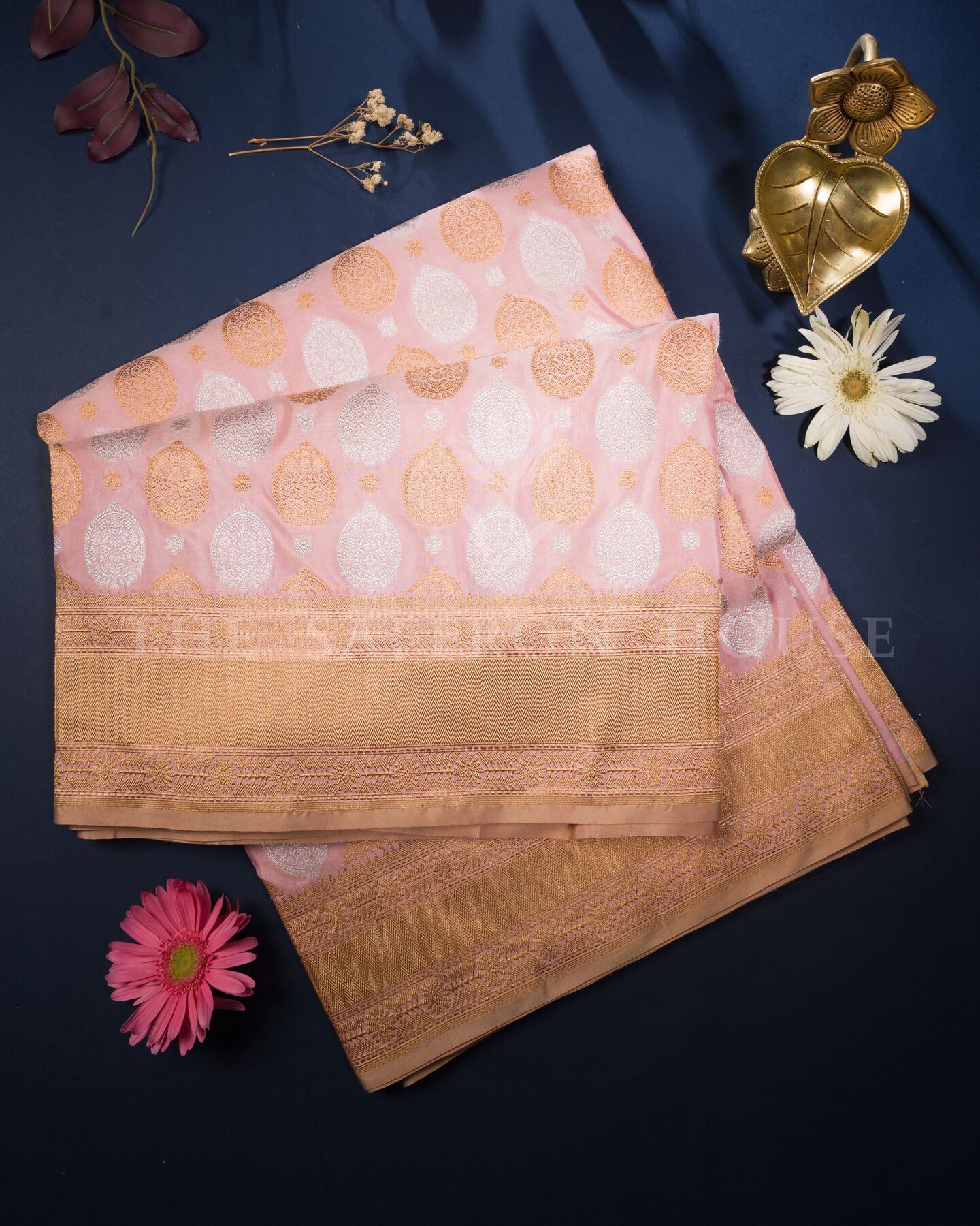 Peach Katan Banarasi Silk Saree – The Saffron House