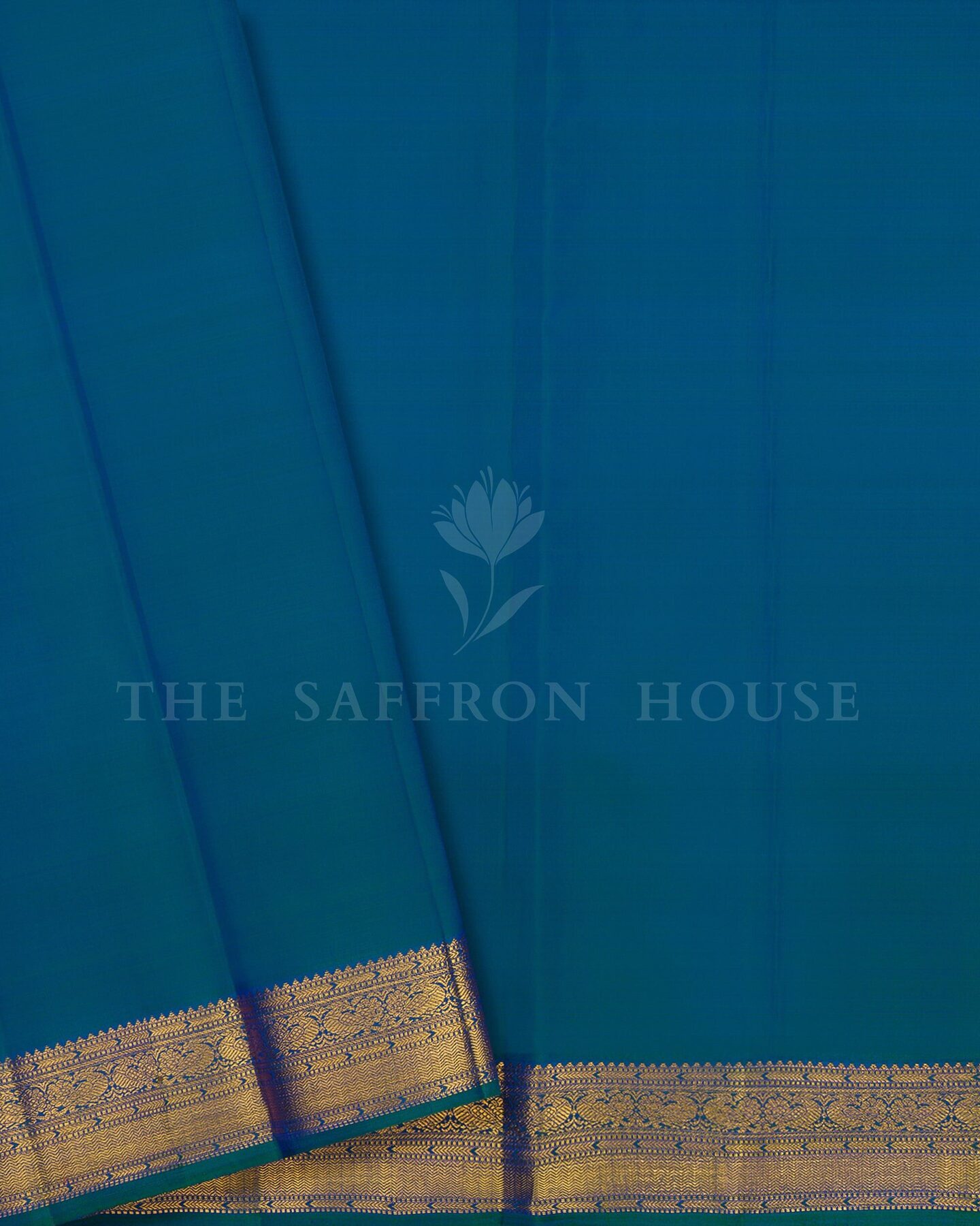 Peacock Blue Kora Kanjivaram Silk Saree – The Saffron House