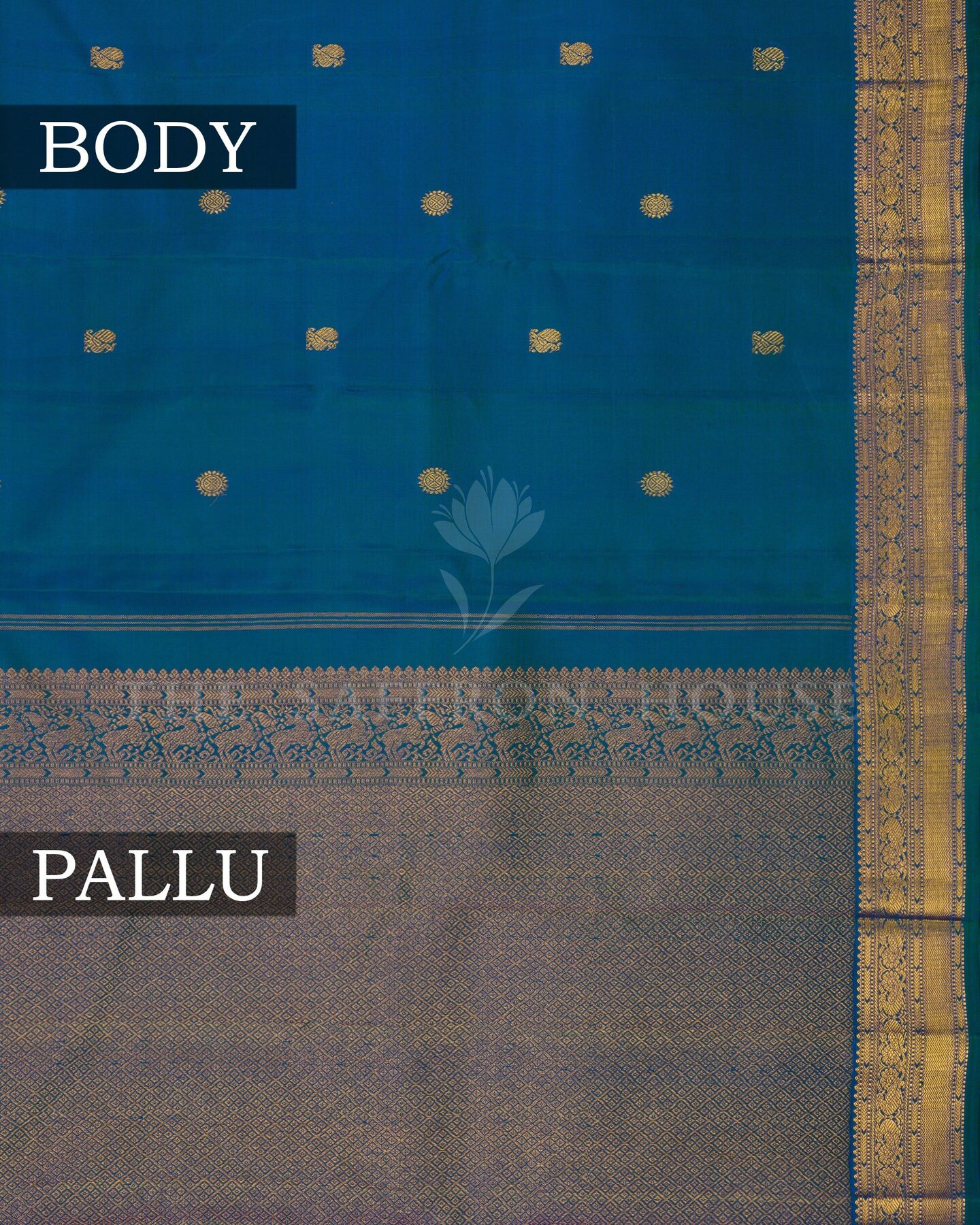 Peacock Blue Kora Kanjivaram Silk Saree – The Saffron House