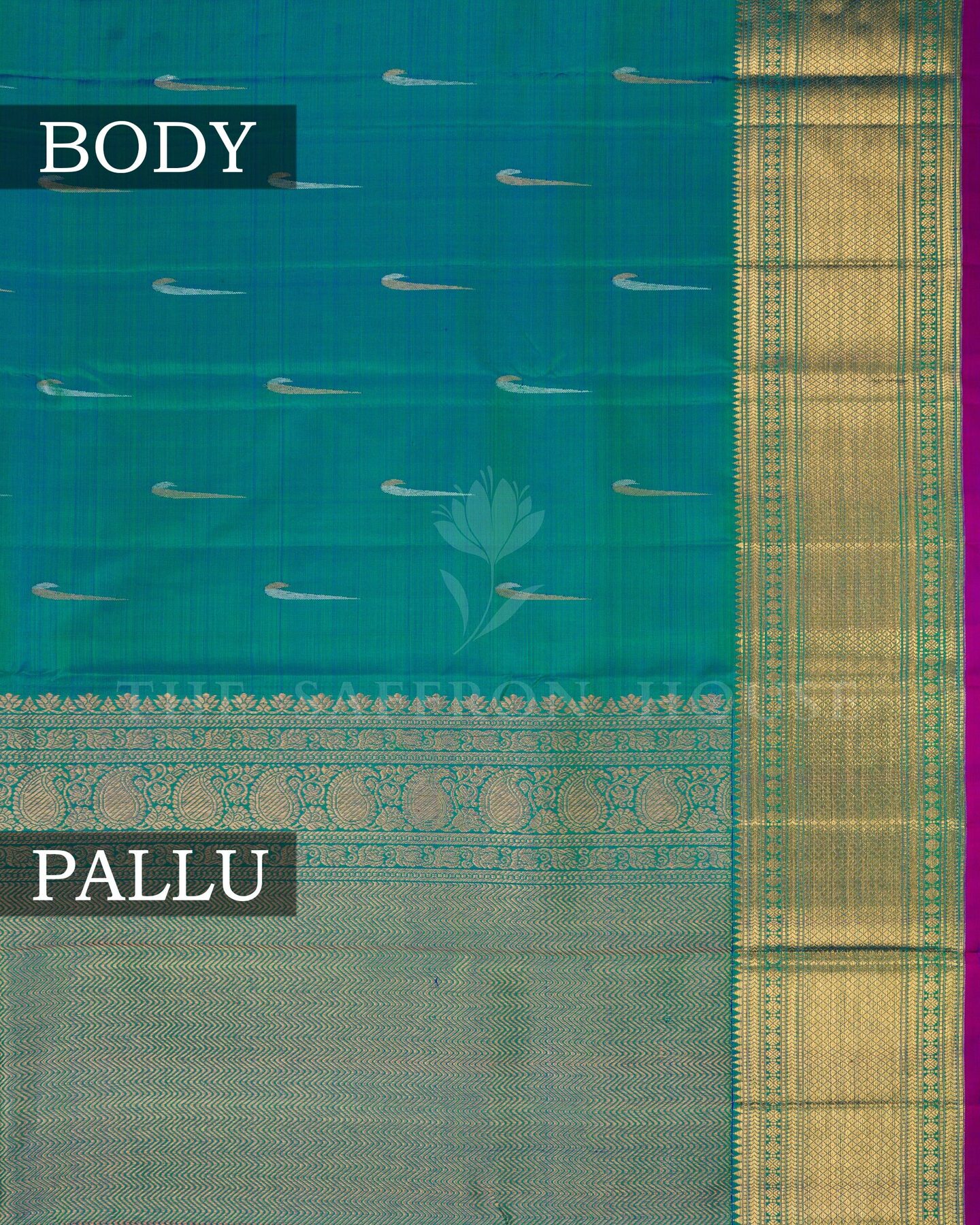 Peacock Blue Korvai Kanjivaram Silk Saree – The Saffron House