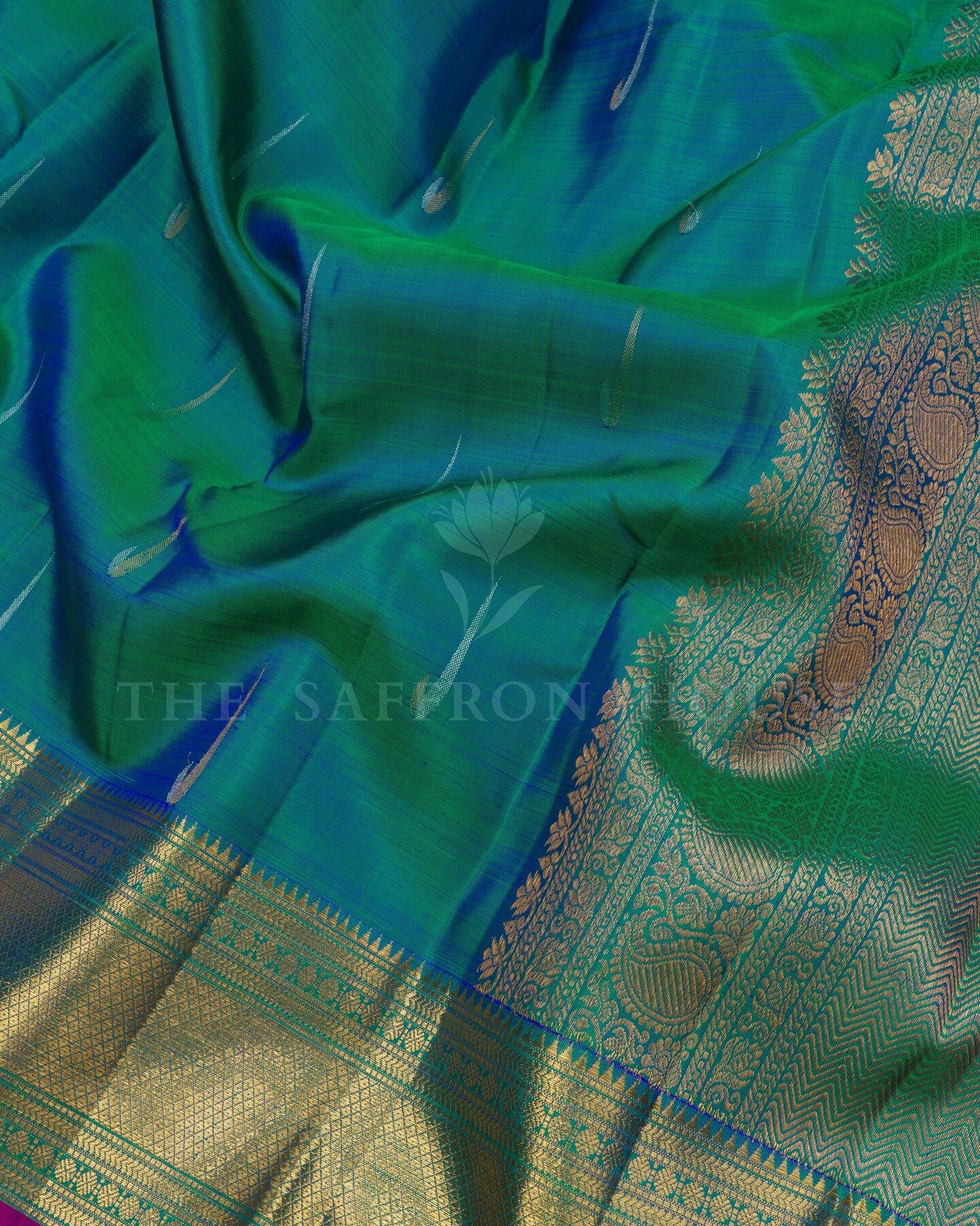 Peacock Blue Korvai Kanjivaram Silk Saree – The Saffron House