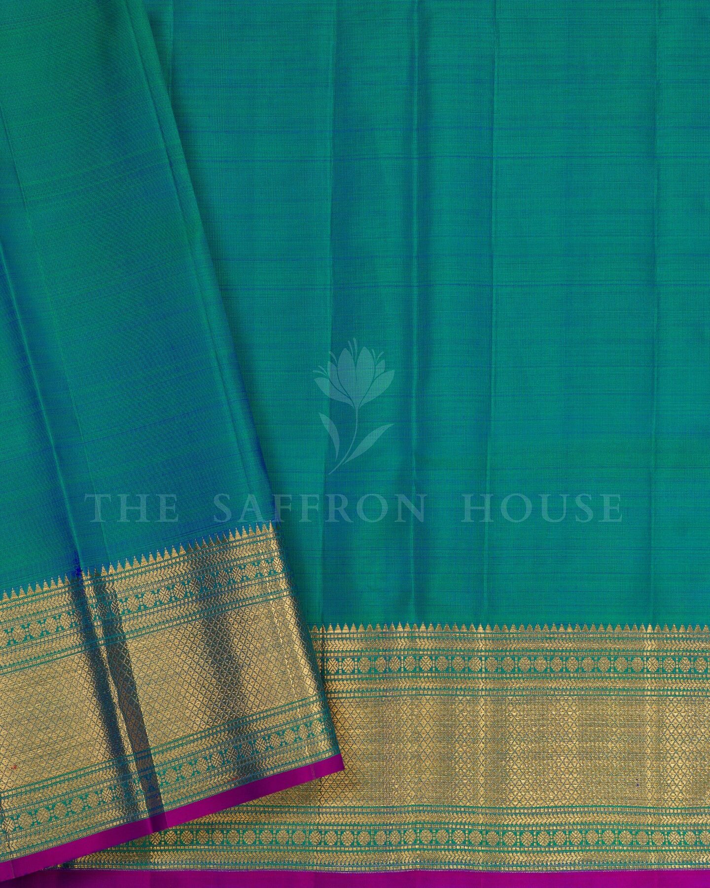 Peacock Blue Korvai Kanjivaram Silk Saree – The Saffron House