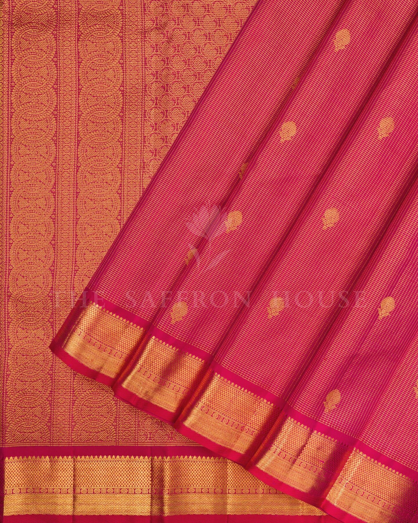 Pink And Red Kattam Kanjivaram Silk Saree – The Saffron House