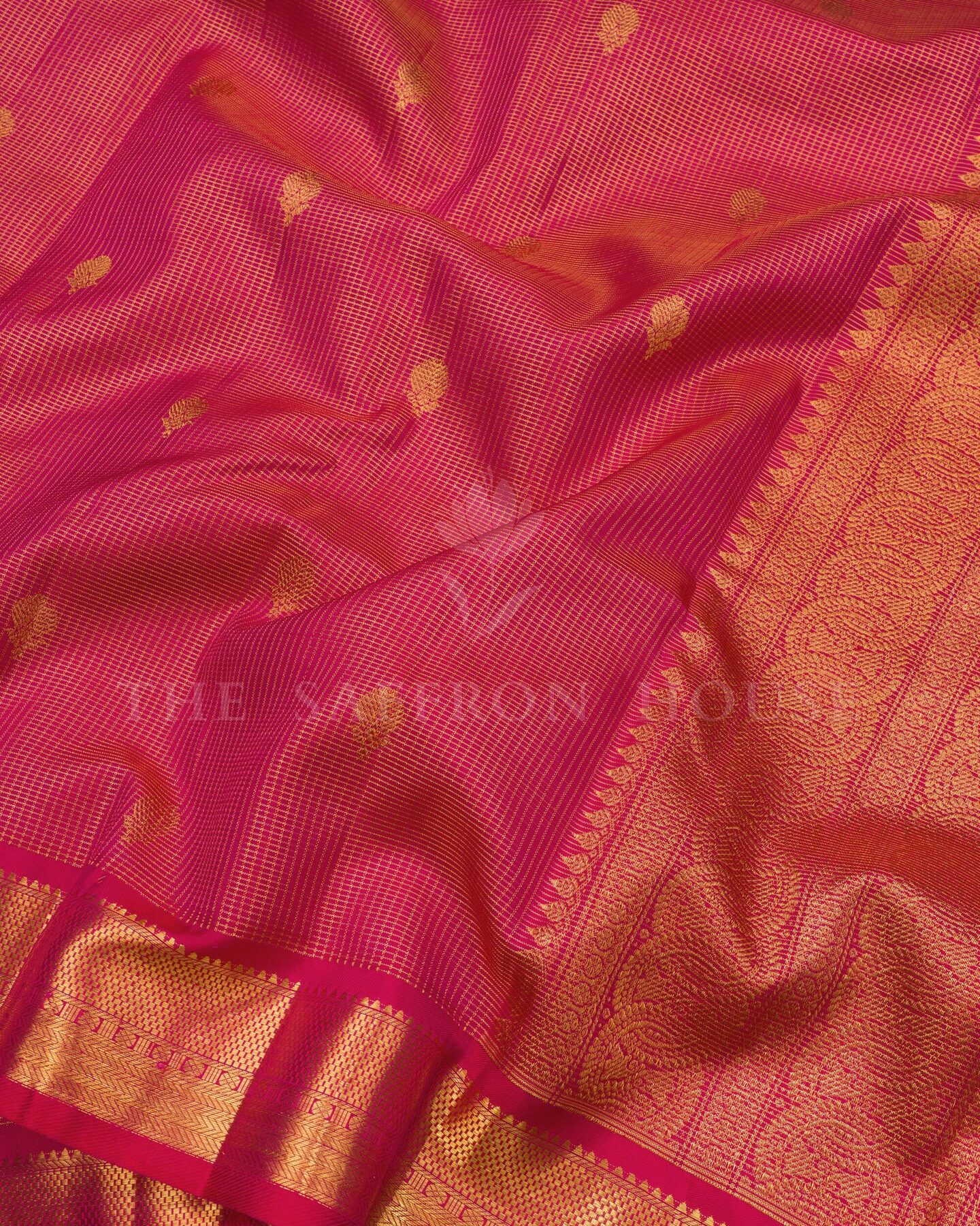 Pink And Red Kattam Kanjivaram Silk Saree – The Saffron House
