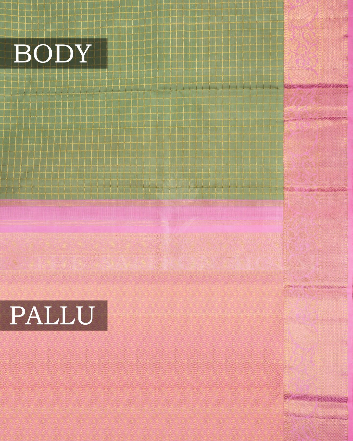 Pistachio Green And Blush Rose Kattam Kanjivaram Silk Saree – The Saffron House